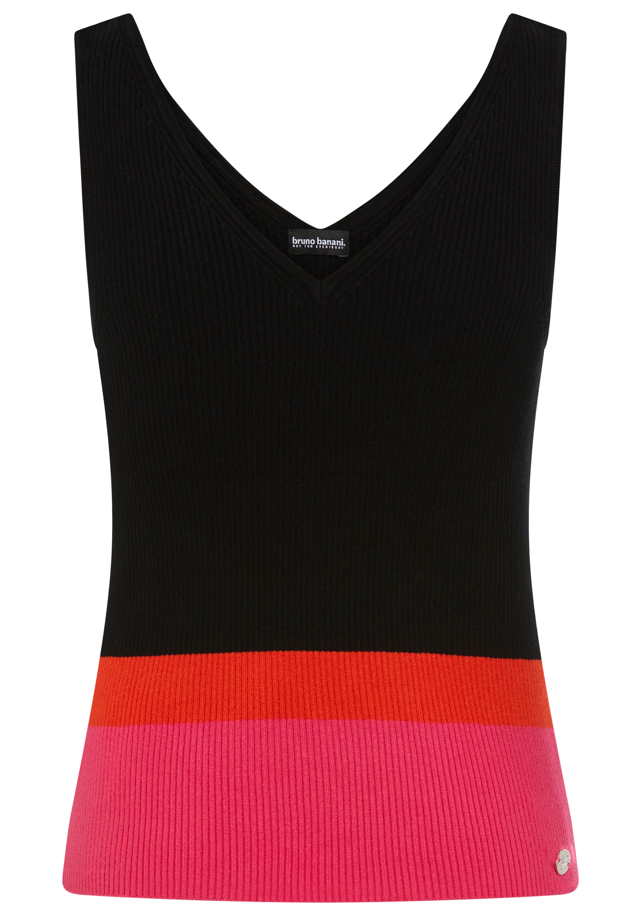 Bruno Banani Stricktop figurbetonte Passform, tiefer V-Ausschnitt, Colorblock-Design