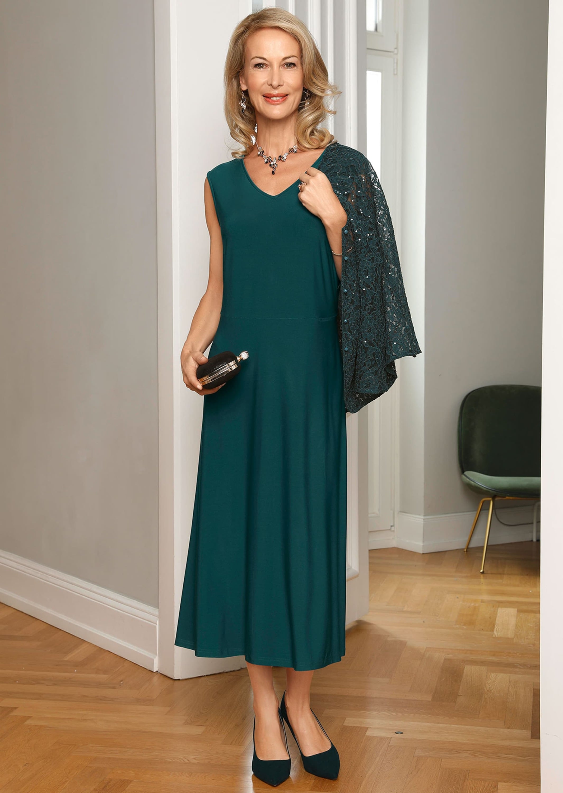 GOLDNER 2-in-1-Kleid »Kurzgröße Kleid mit Spitzenjacke, Pailletten«