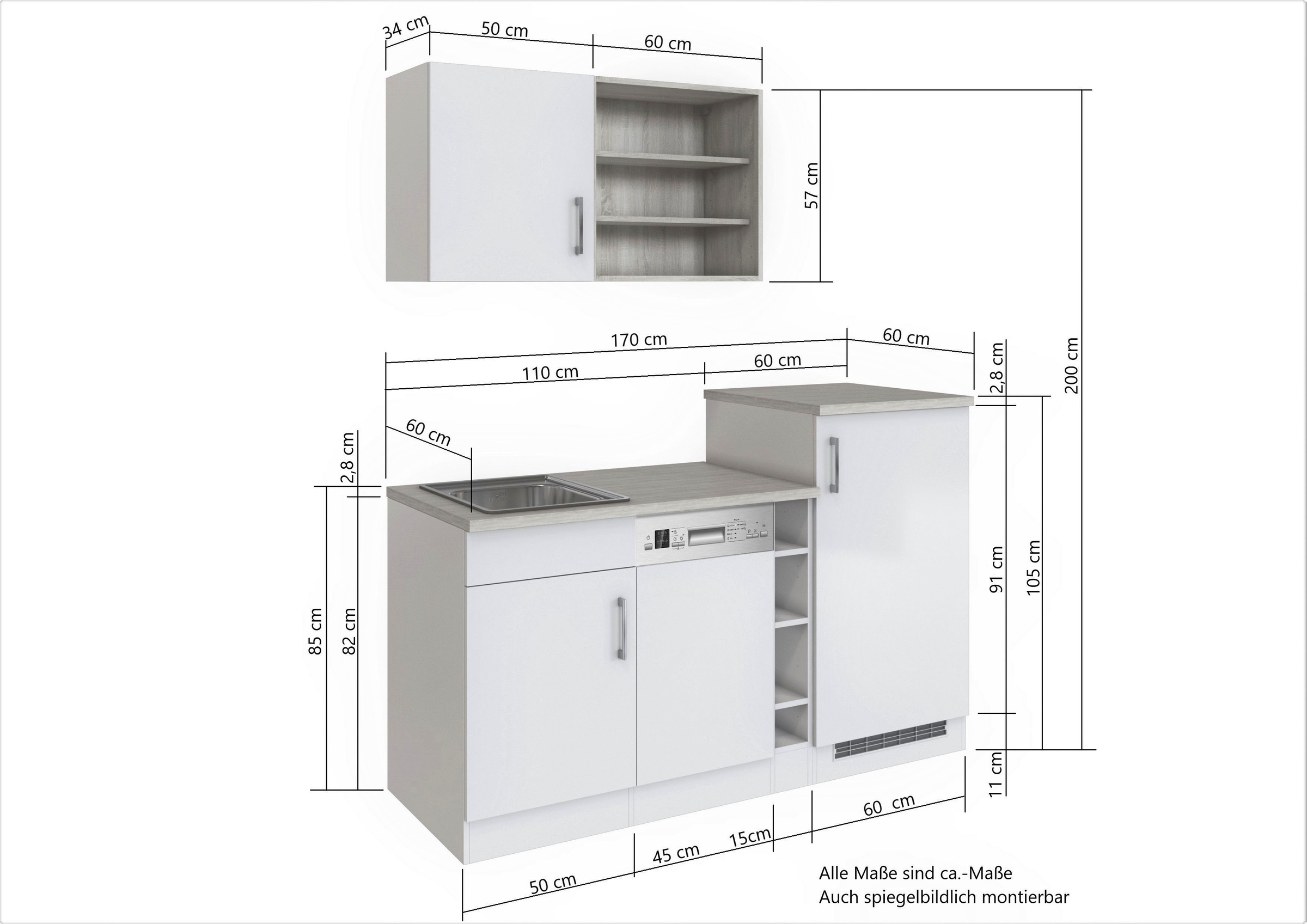 KOCHSTATION Küche »KS-Mali«, Breite 170 cm, mit E-Geräten