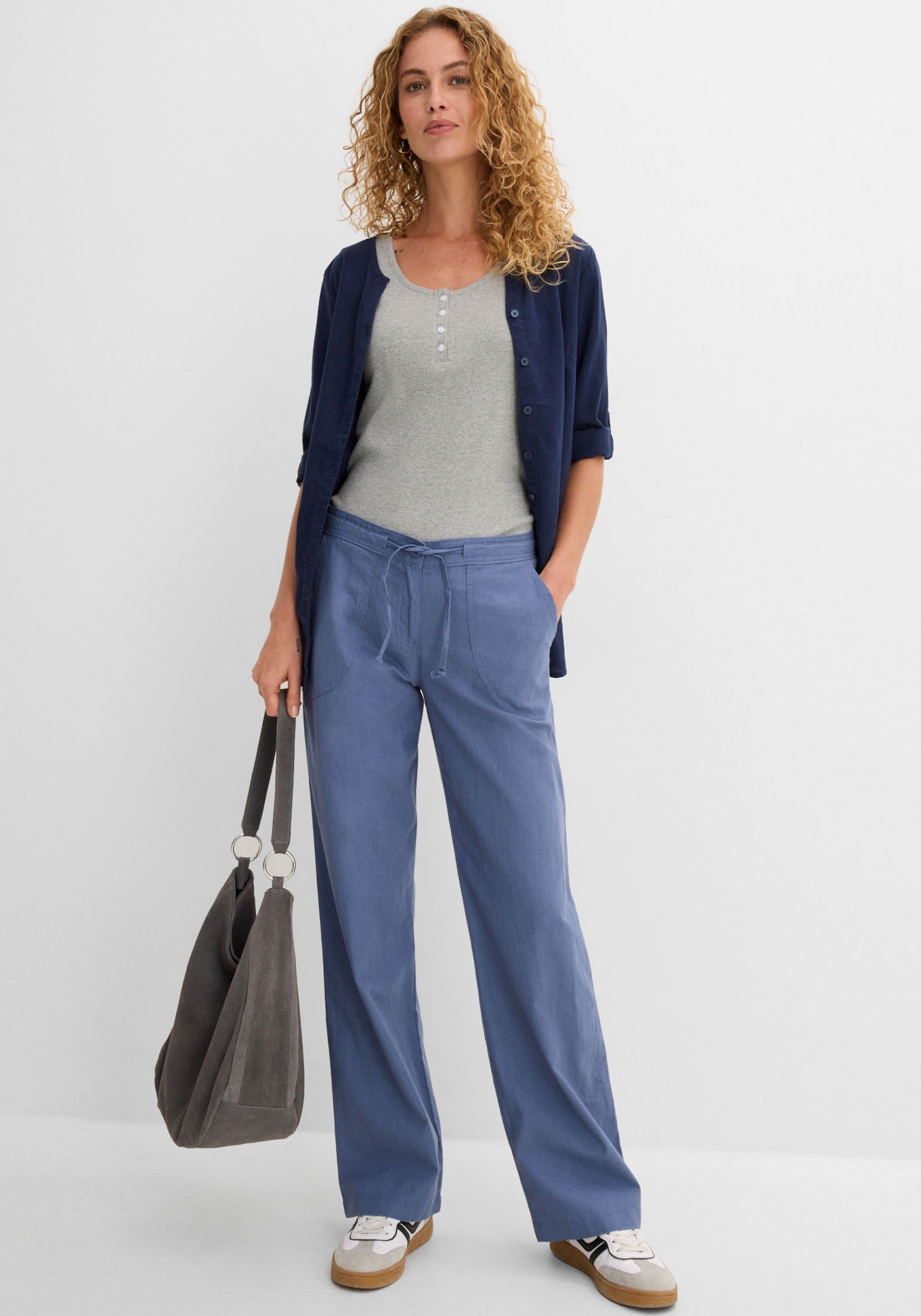 bonprix Leinenhose  Loose Fit, mit Kordelzugbund, mit Eingrifftaschen, mit Gesäßtaschen