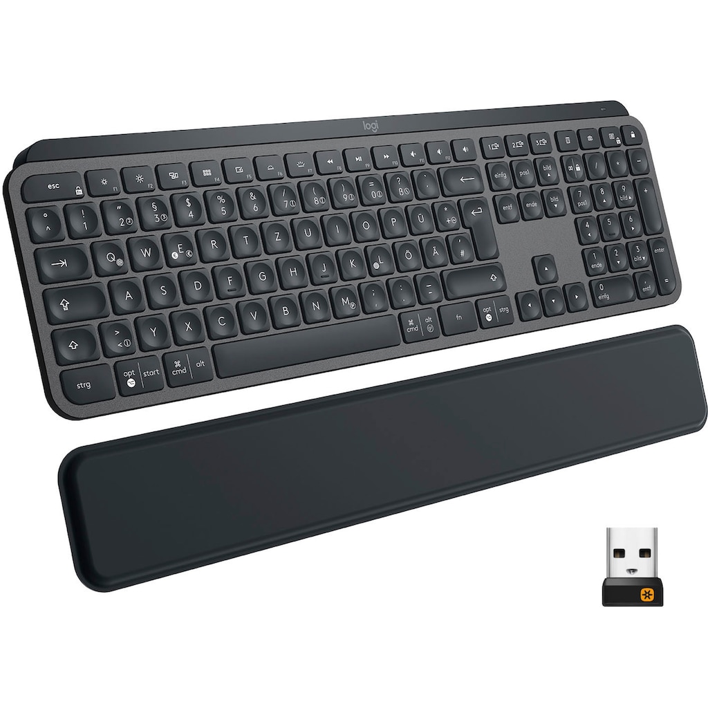 Logitech Tastatur »MX Keys Plus Advanced - GRAPHITE«, (Handgelenkauflage), Nummernblock