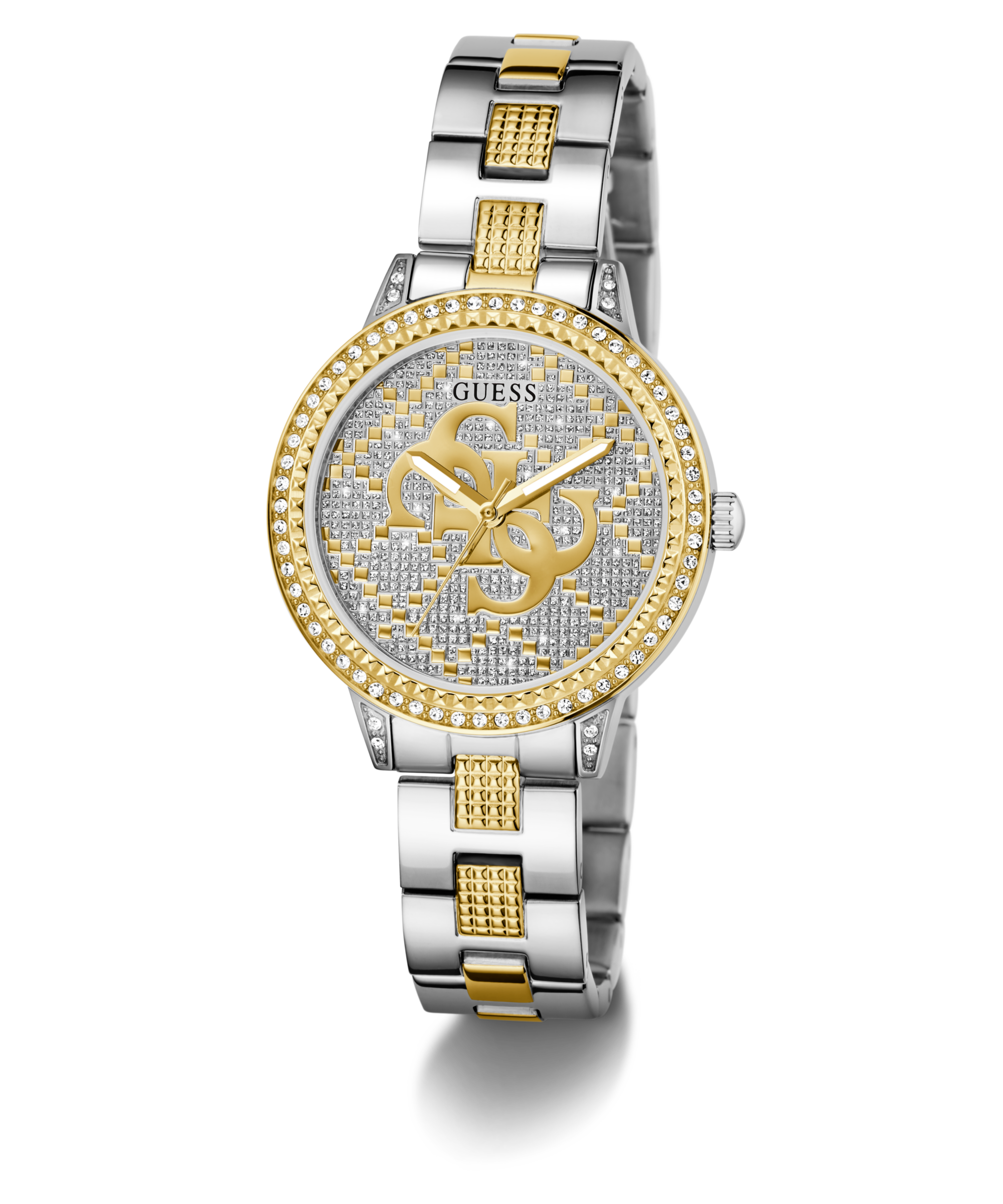Guess Quarzuhr »G LACE« Armbanduhr, Damenuhr, Edelstahlarmband, Kristallsteine