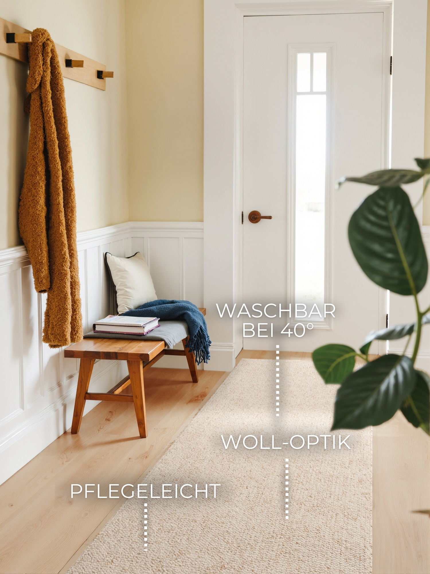 ELLE DECORATION Teppich »Rocco«, rechteckig, 10 mm Höhe, Läufer, waschbar, Wohnzimmer, Esszimmer, Woll-Optik