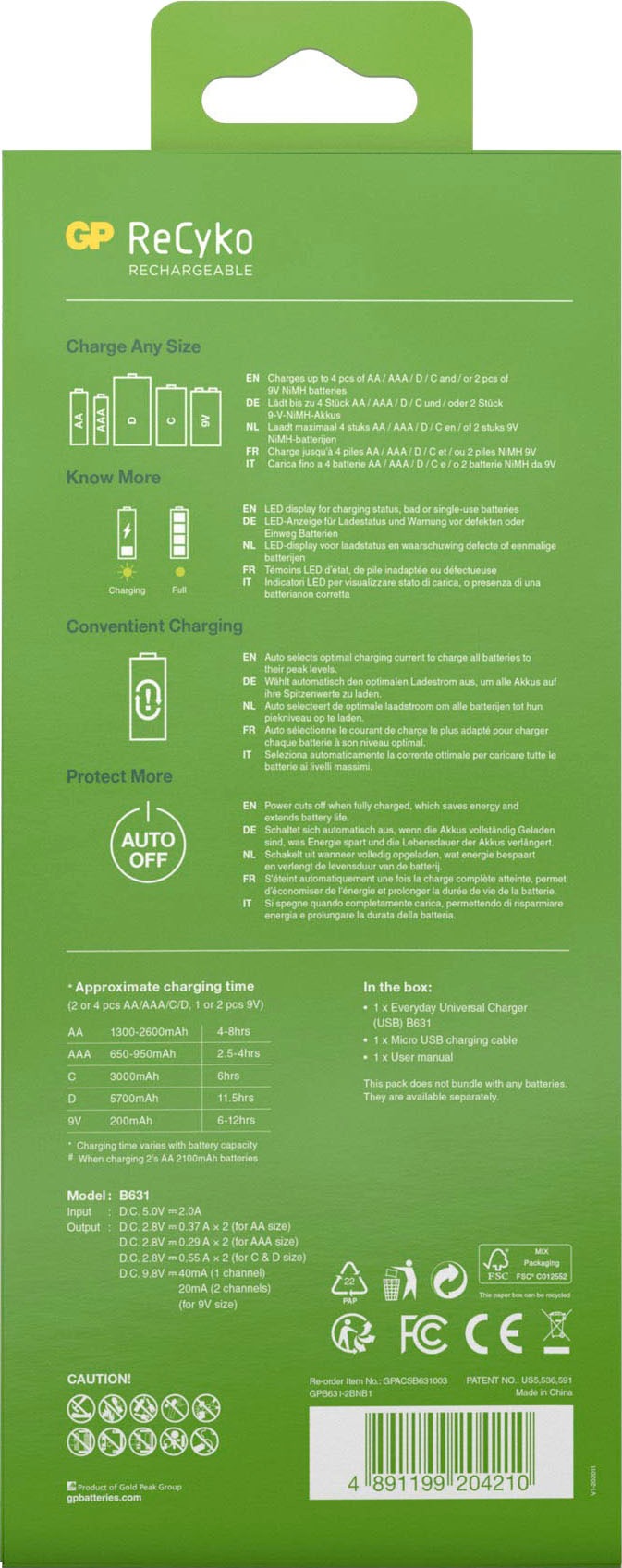 GP Batteries Akku-Ladestation »USB Universal Akkuladegerät B631«