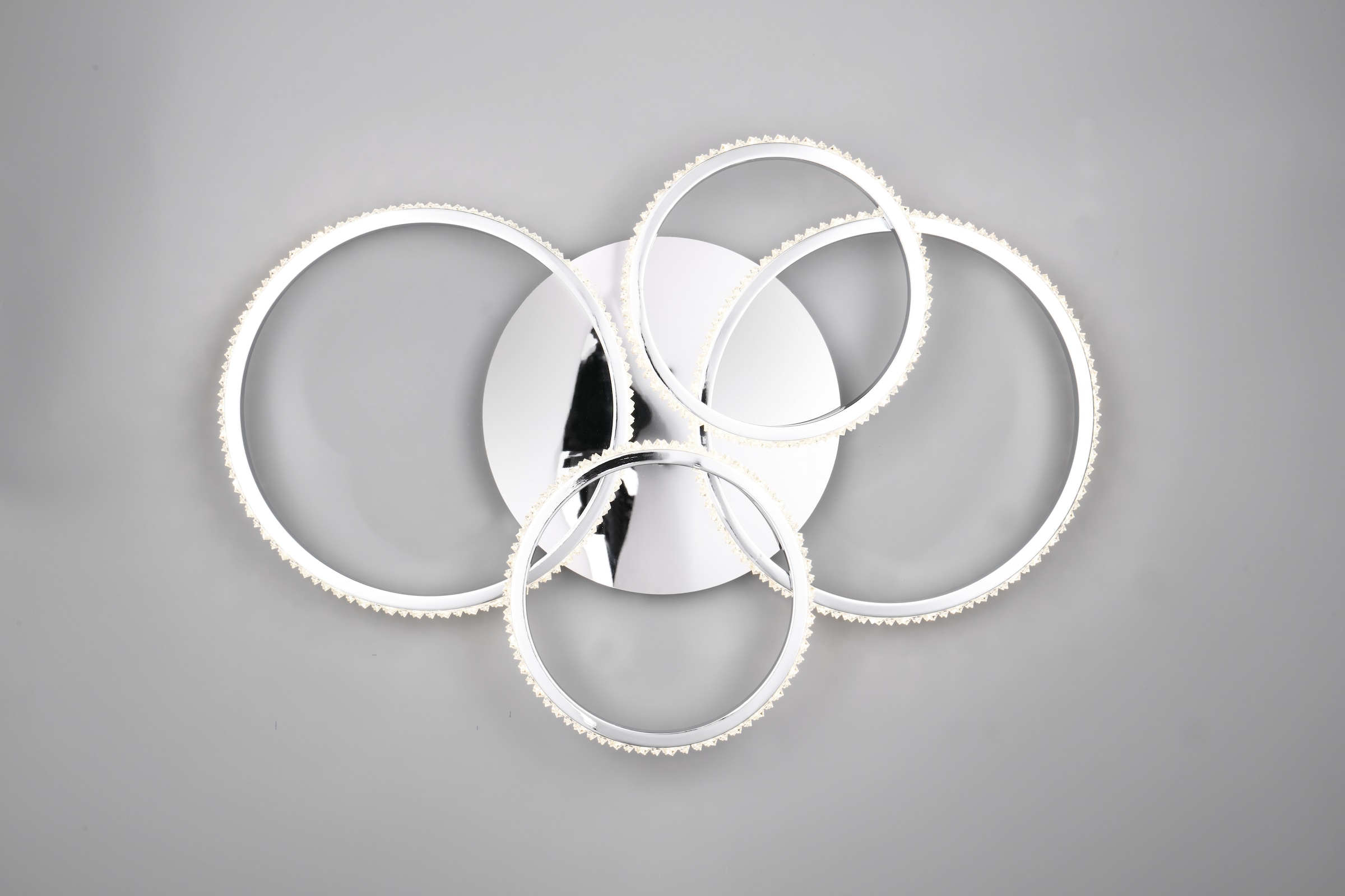 REALITY Leuchten LED Deckenleuchte »CIRES, LED Deckenlampe mit 4 schwenkbaren LED-Ringen, kaltweiß 4000K« LED-Board 1 Stk. Kaltweiß 3400 Lumen 27W, in 3 Stufen dimmbar mit Acryl Kristallen verzierte LED