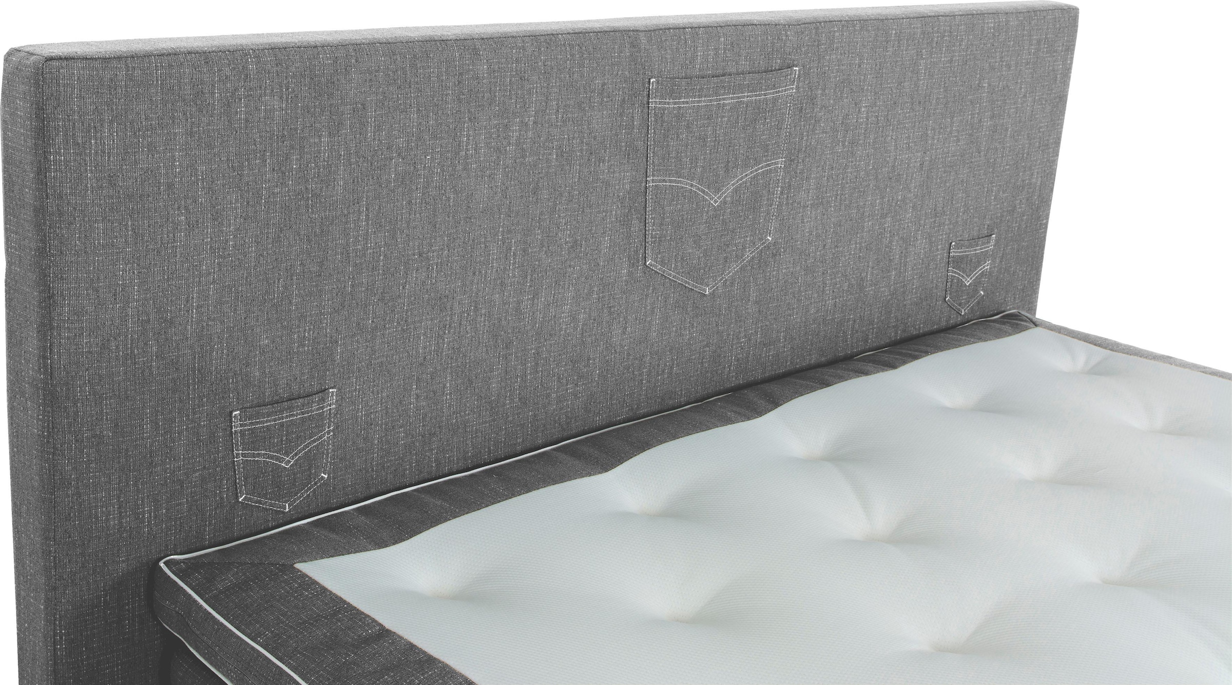 INOSIGN Boxspringbett »Zahara« inkl. Topper, besonderes Highlight: aufgenähten Jeanstaschen - Optik