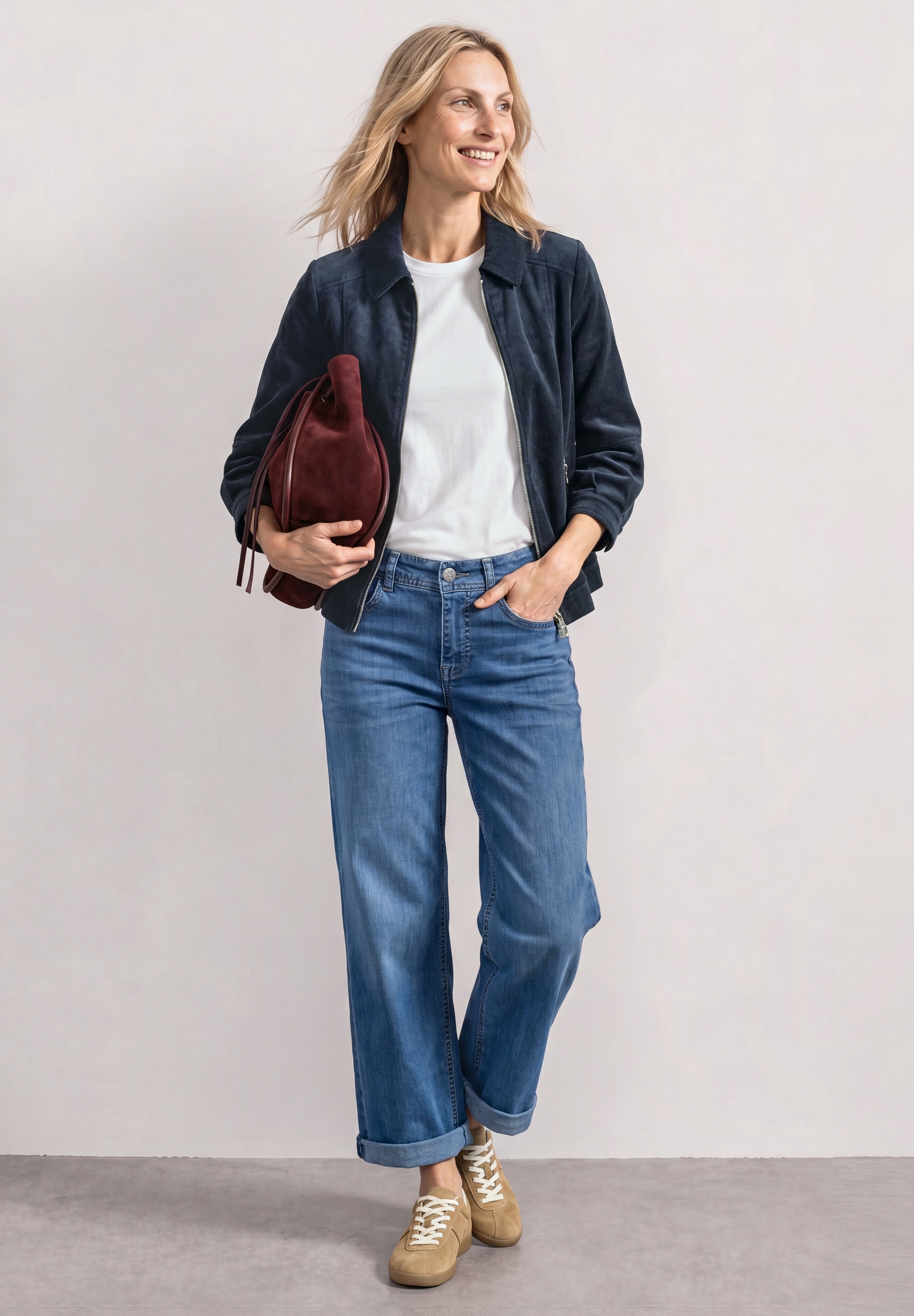 STREET ONE Cordjacke ohne Kapuze 3/4 Arm Cordjacke mit Hemdkragen