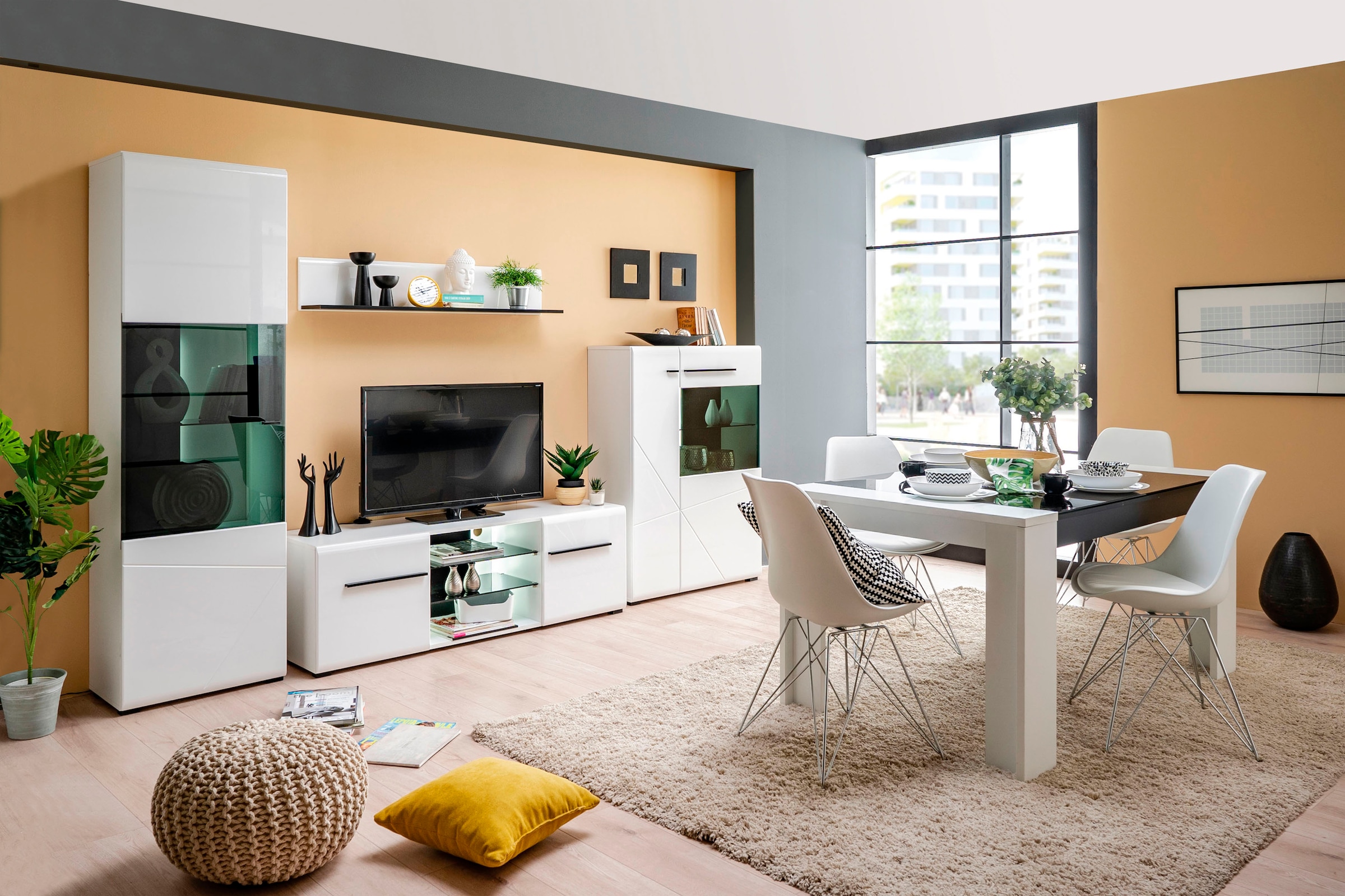 INOSIGN Wohnwand »Trentino«, (Set, 4 St.), Inkl. Vitrine, Low-Board, Highboard und Wandregal