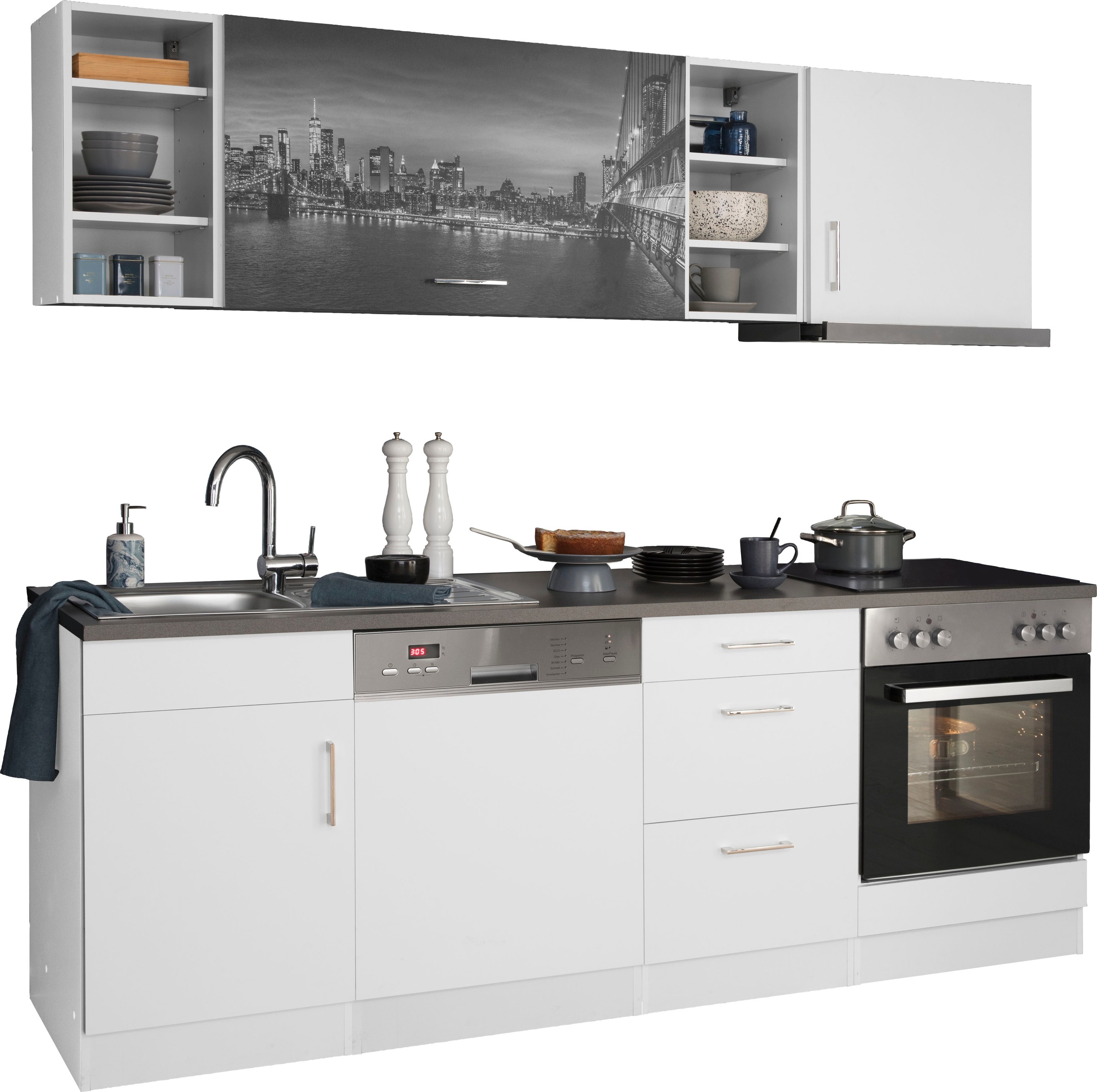 KOCHSTATION Küchenzeile »KS-Paris«, mit E-Geräten, Breite 220 cm