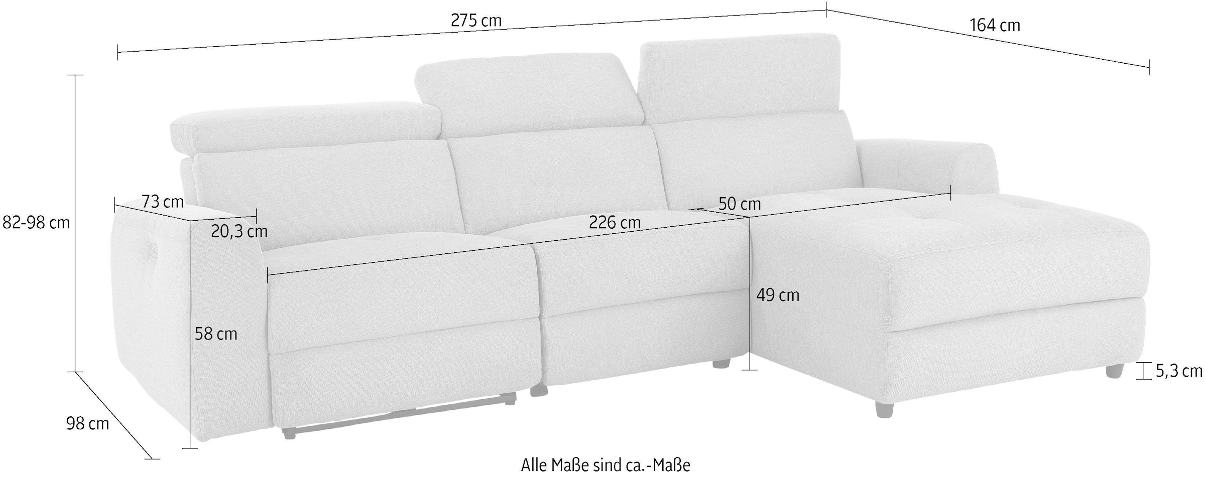 Home affaire Ecksofa »Sentrano, L-Form,«, 275 cm, man. o. elektr. Relaxfunktion und USB/Kopfverstellung