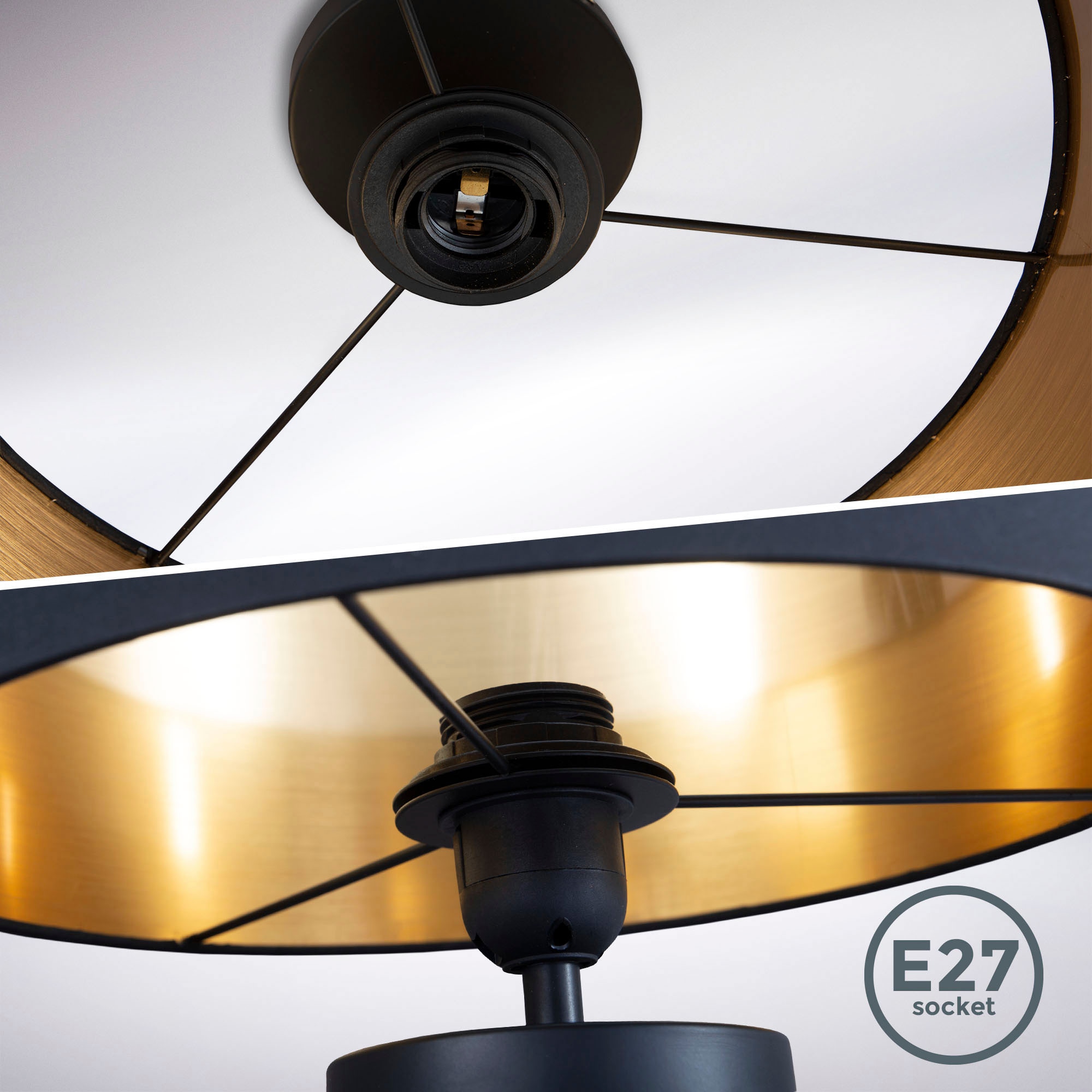 B.K.Licht Deckenleuchte »BK_SD1420 Deckenlampe, mit Stoffschirm, Ø30cm, Schwarz-Gold, E27«, 1 flammig, Leuchtmittel E27 | ohne Leuchtmittel, 1-Flammige Stoffleuchte, ohne Leuchtmittel (max. 60W), Retro