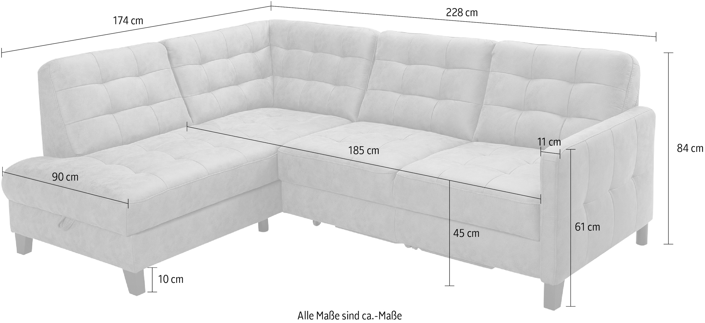 exxpo - sofa fashion Ecksofa »Elio, kompakt und komfortabel, bequem, zeitloses Design, L-Form«, wahlweise mit Bettfunktion und Bettkasten