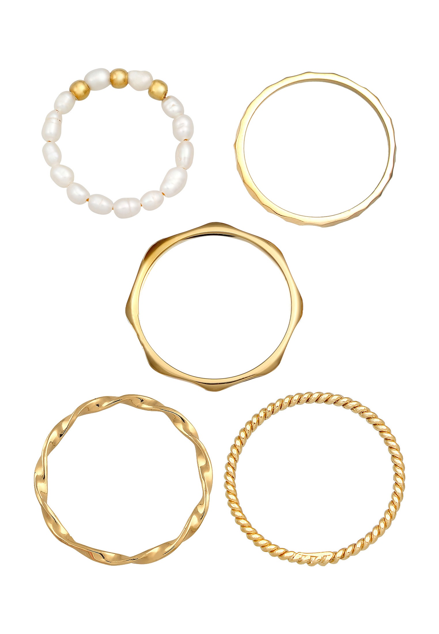 Elli Ring-Set »Ring Süßwasserperlen Basic 5er- Set 925 Silber«