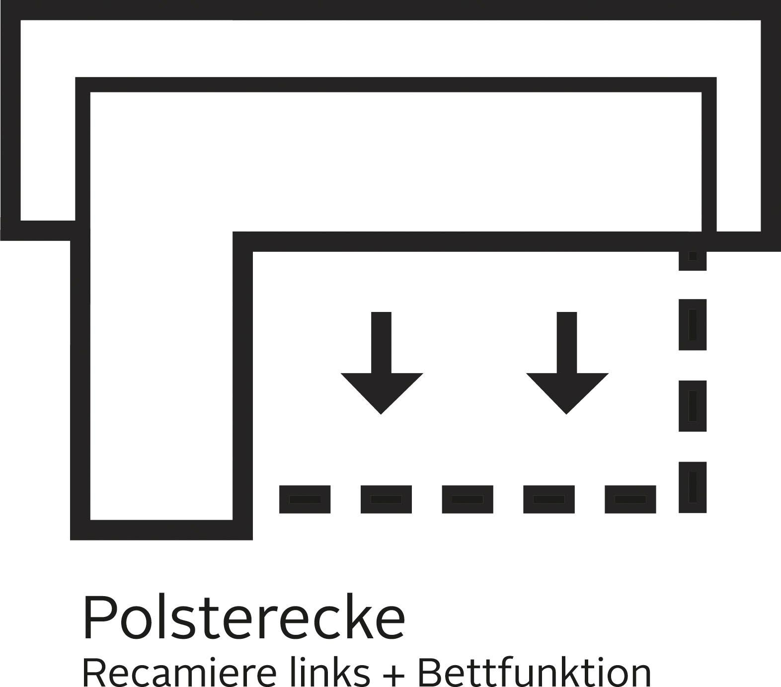 Home affaire Ecksofa »Alberto L-Form«, wahlweise mit Bettfunktion, inkl. Kopfteilverstellung, mit Recamiere