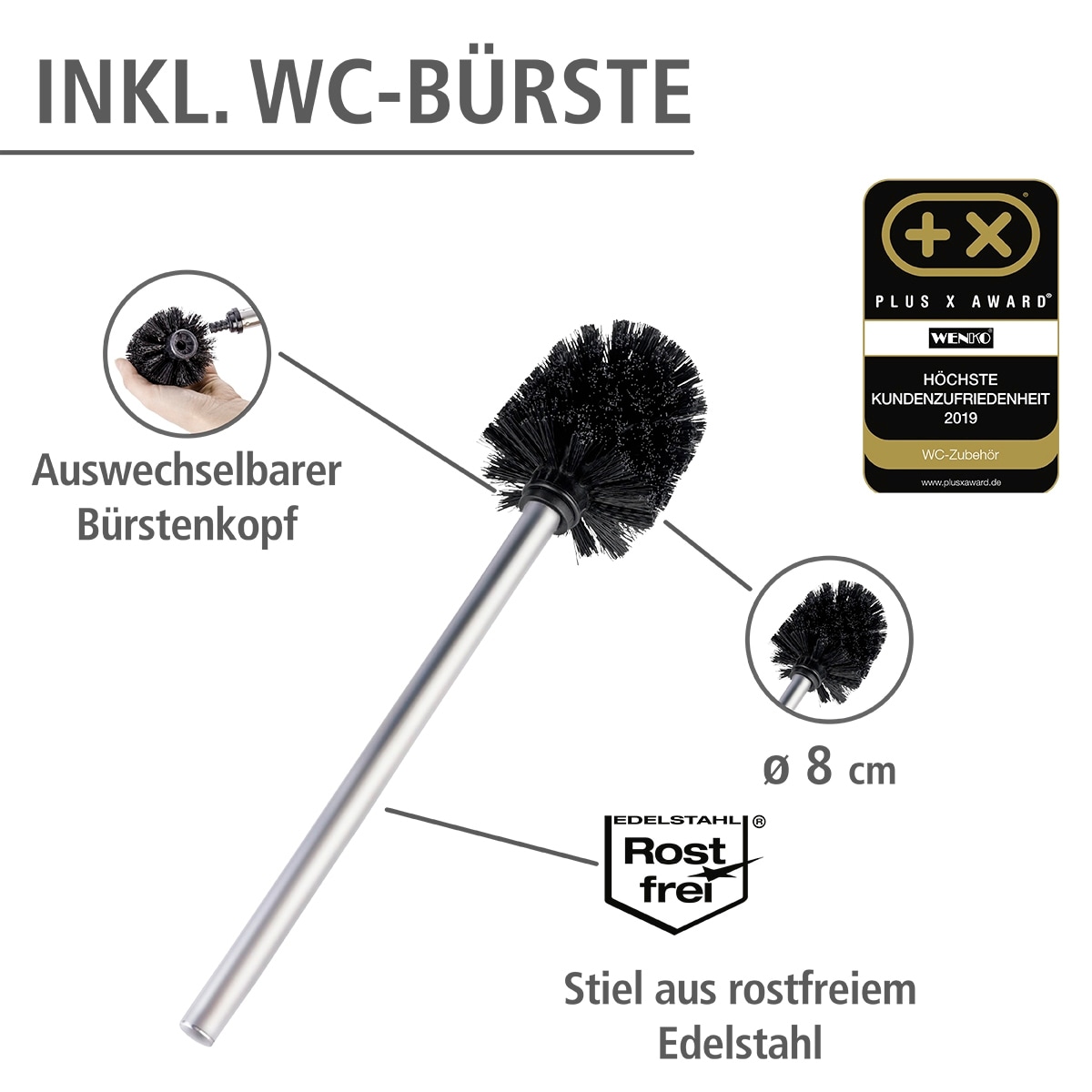 WENKO WC-Garnitur »Rivalta«, aus Edelstahl, integrierter Toilettenpapierhalter und WC-Bürstenhalter