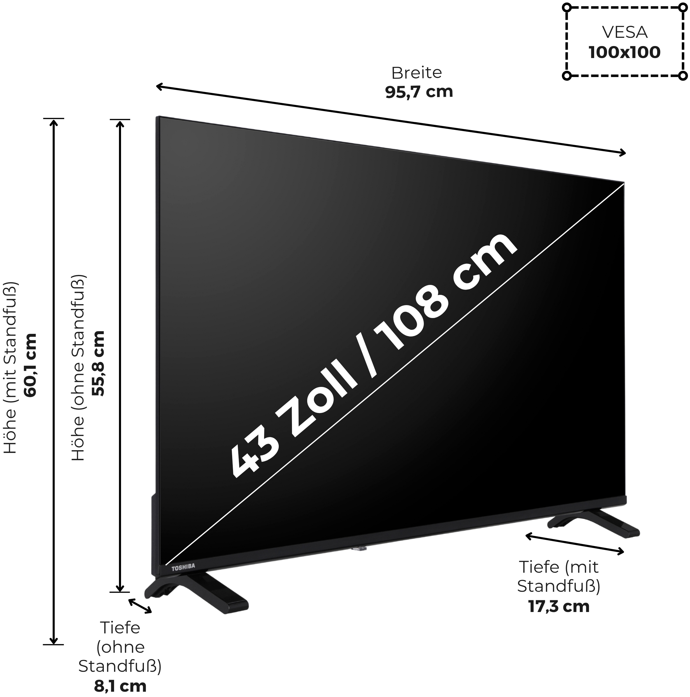 Toshiba LED-Fernseher »43UV1563DDW« 108 cm/43 ″ Smart-TV