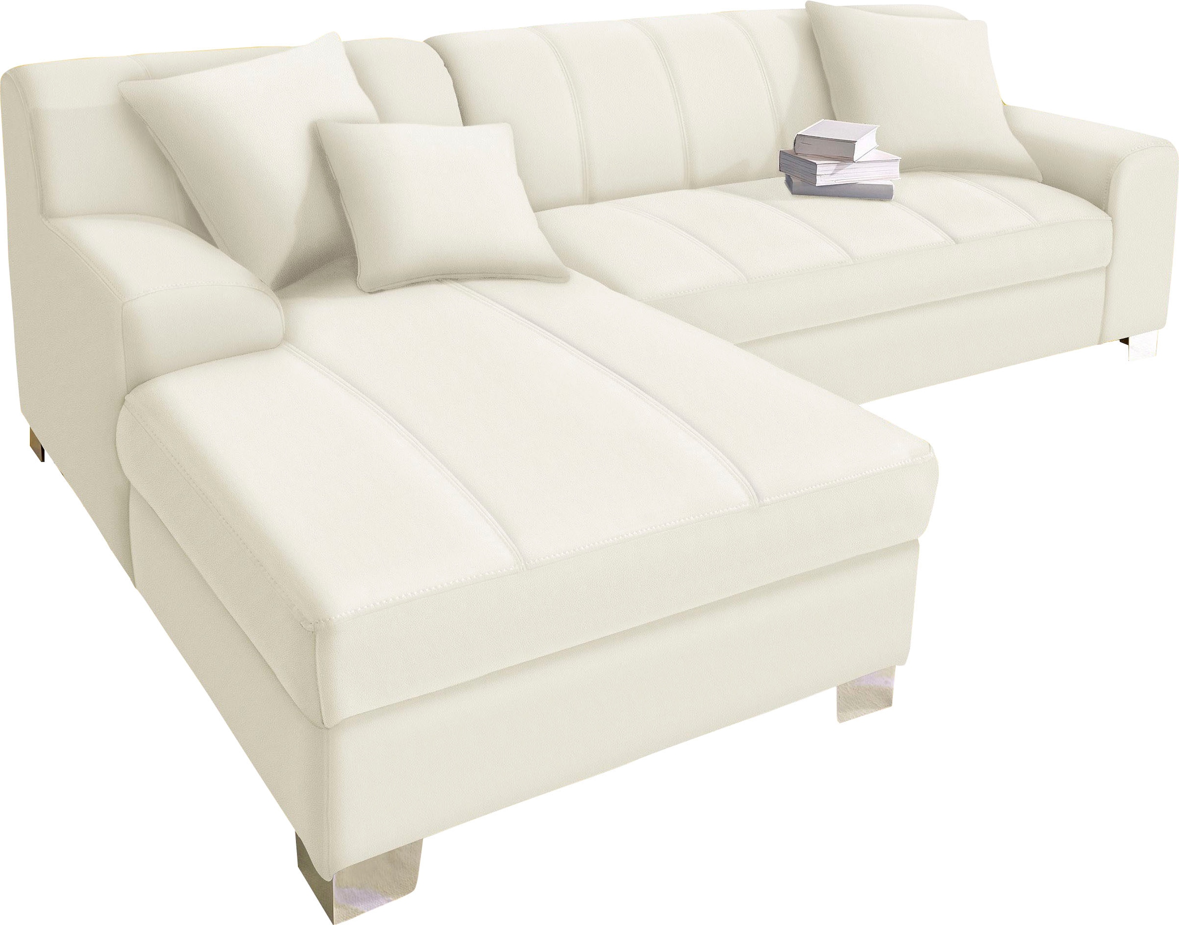 DOMO collection Ecksofa »Turah incl. Zierkissen, moderne Steppung, auch in Leder«, wahlweise mit Bettfunktion, Schlafsofa, B/T/H: 239/152/75 cm, L-Form