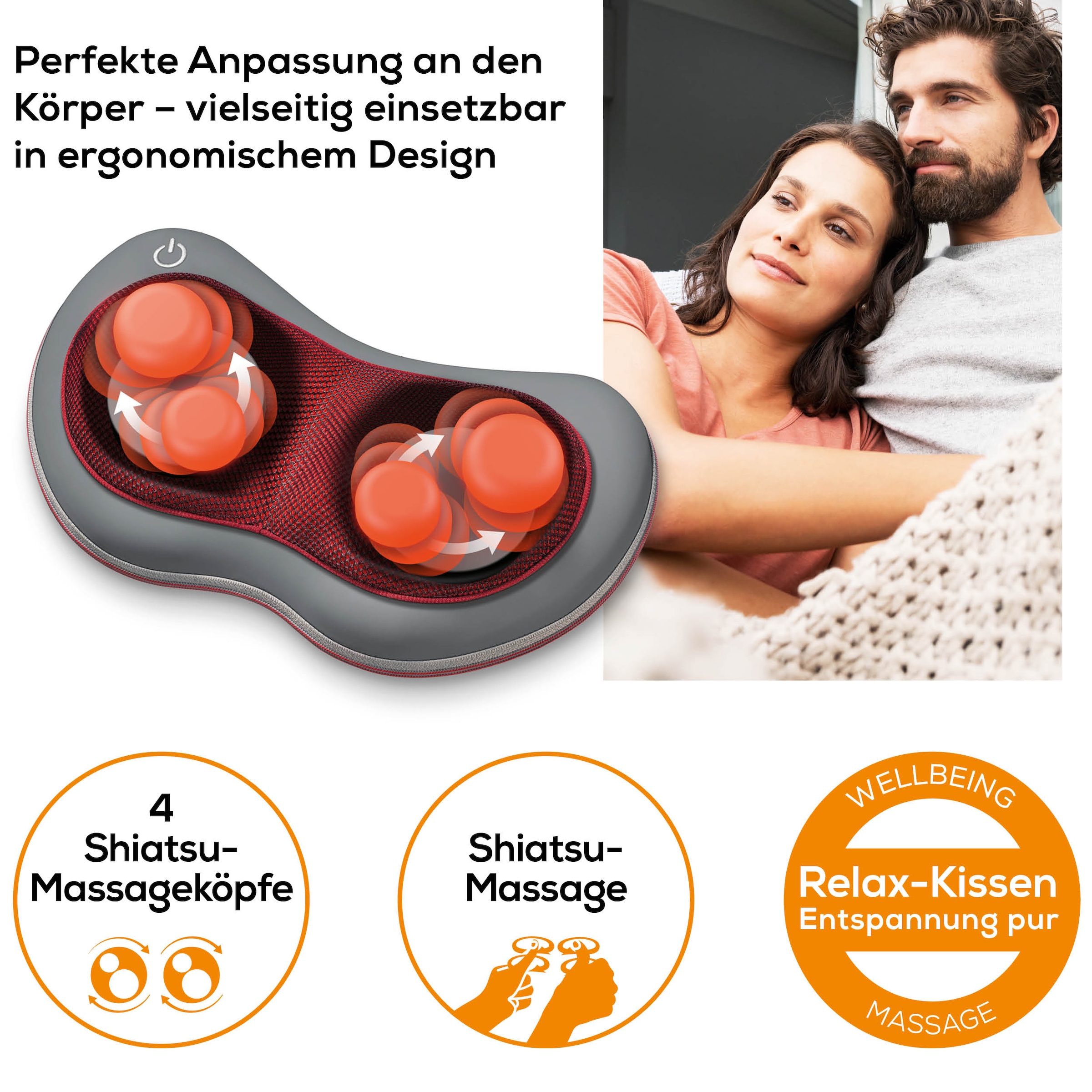 BEURER Shiatsu-Massagekissen »MG 149 für wohltuende Shiatsu-Massagen mit 4 Massageköpfen«, Mit Licht- und Wärmefunktion, waschbarer Bezug bei 30°C