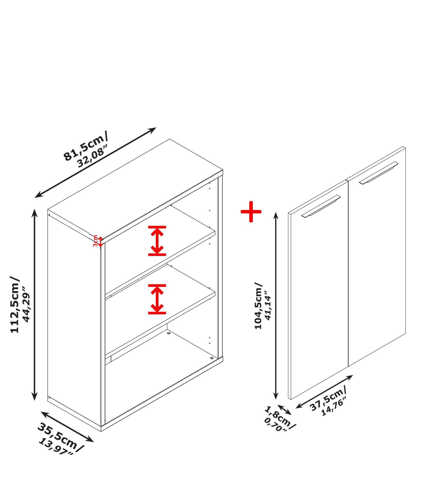 Composad Aktenschrank »DISEGNO, Bücherregal mit 2 Türen, lackierte Fronten,«, verstellbare Böden, Höhe 112 cm, 100% recyceltes Holz, Made in Italy