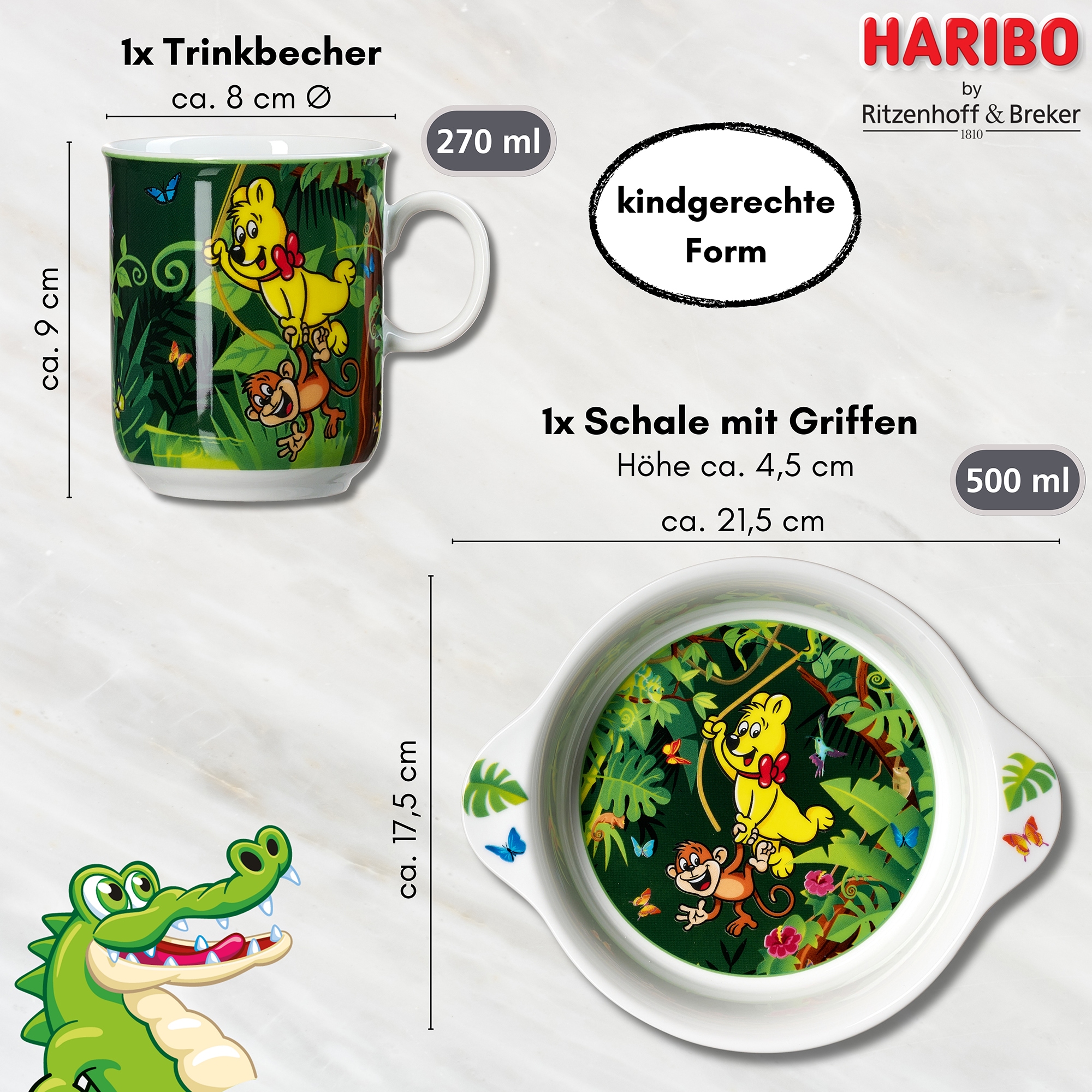 Ritzenhoff & Breker Kindergeschirr-Set »HARIBO Jungle, 2-teilig« spülmaschinenfest