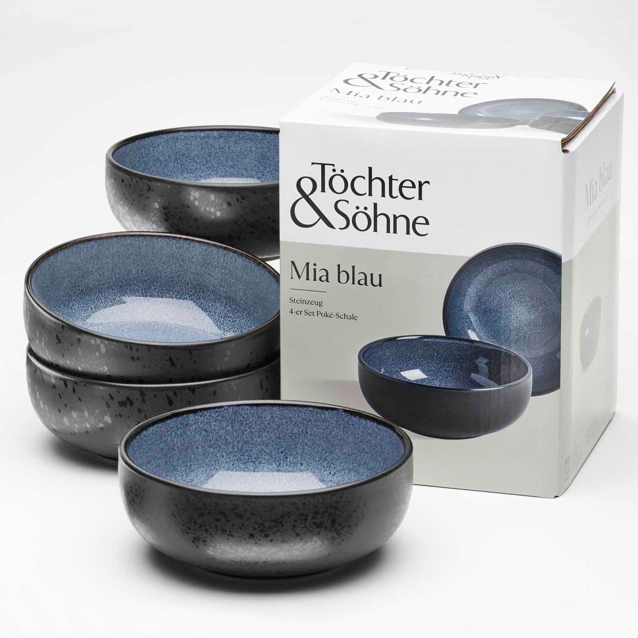 Töchter & Söhne Schale »Mia« 4 Stk. aus Steingut reaktiv glasierte Innenseite, matte schwarze Glasur auf der Außenseite