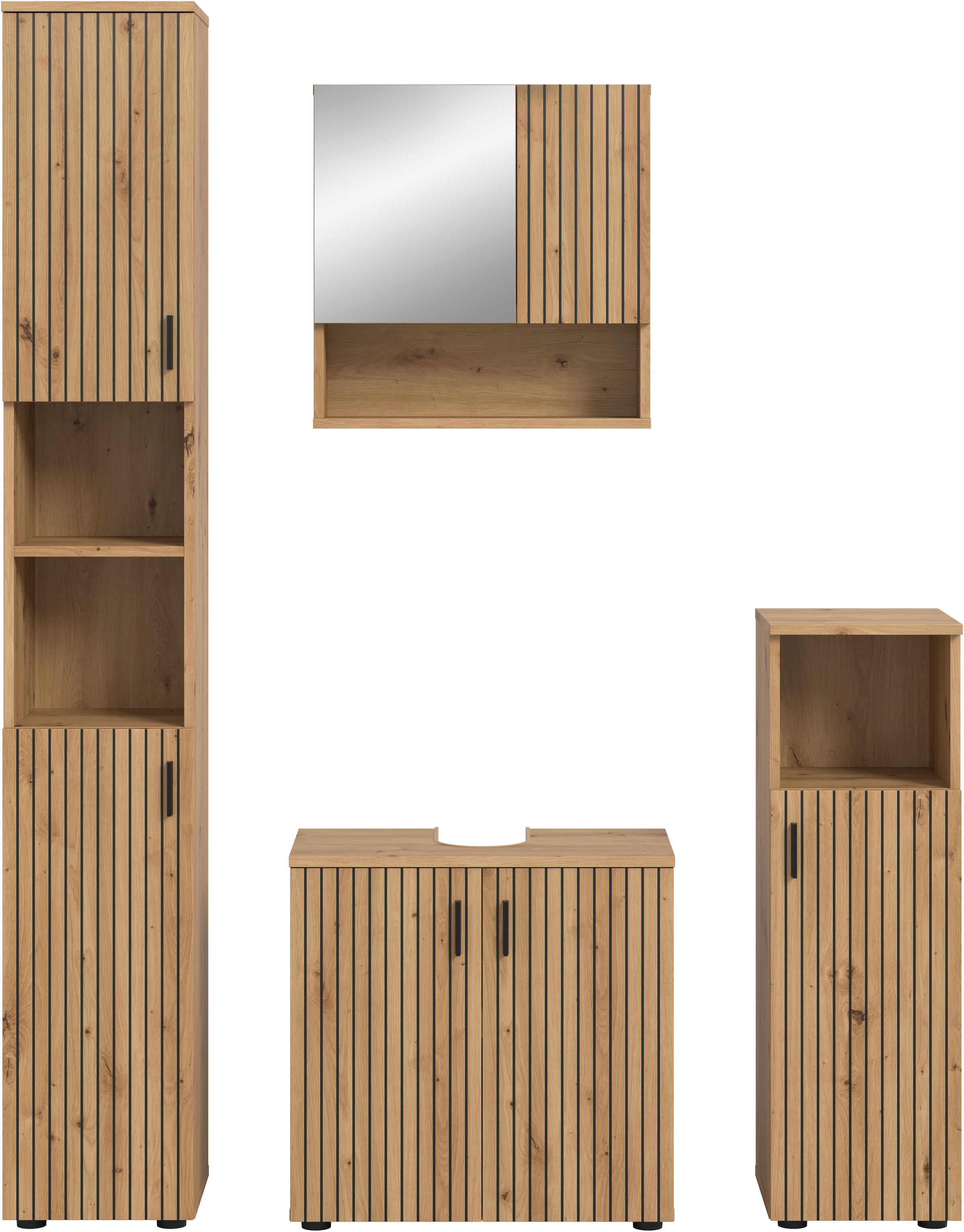 welltime Badmöbel-Set »MANI, 4-tlg. Badkombination, Paneeloptik« Set, Set, best. aus: 1Badschrank, 1WBU, 1 Spiegelschrank, 1 Badschrank, 4 Stk. tlg.