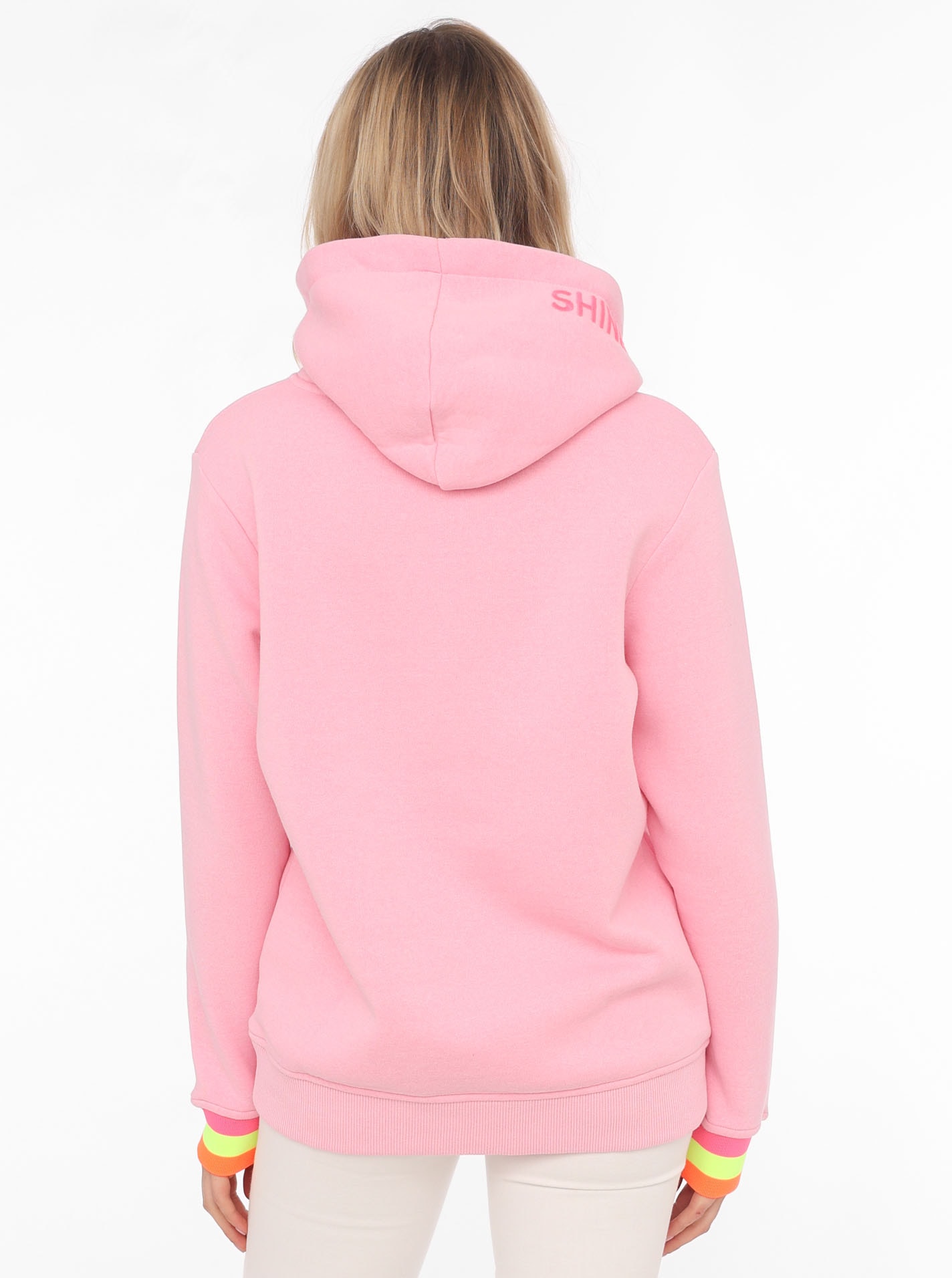 Zwillingsherz Hoodie »Always Happy«, Smiley aus Frottee, Neon-Details, Kapuze, Langarm