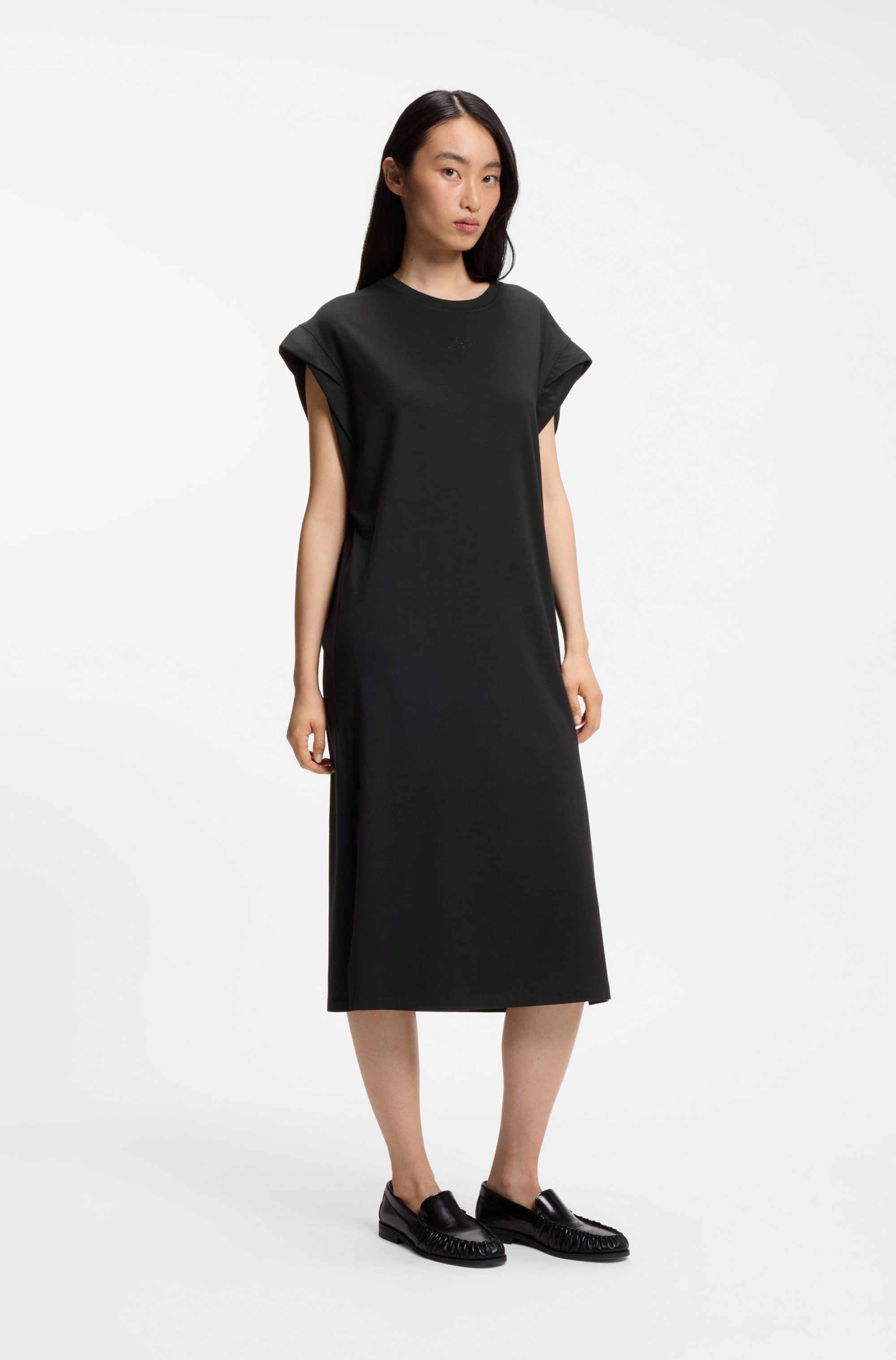 BOSS ORANGE Jerseykleid »Edress Premium Damenmode« mit Schlitzen, Logoschriftzug