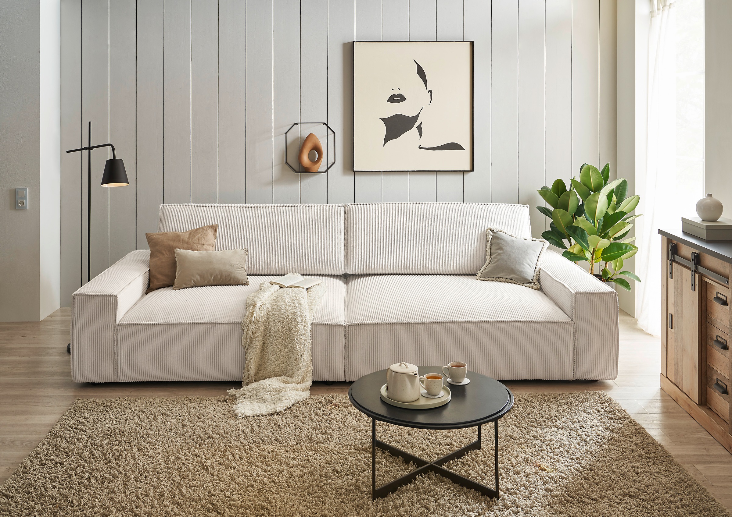 Home affaire Big-Sofa »NEU: SHERWOOD XXL, Big-Sofa (316cm), extra tiefe Sitzfläche 95 cm«, bequemer Sitzkomfort, Cord u. Leinenoptik, Kedernaht