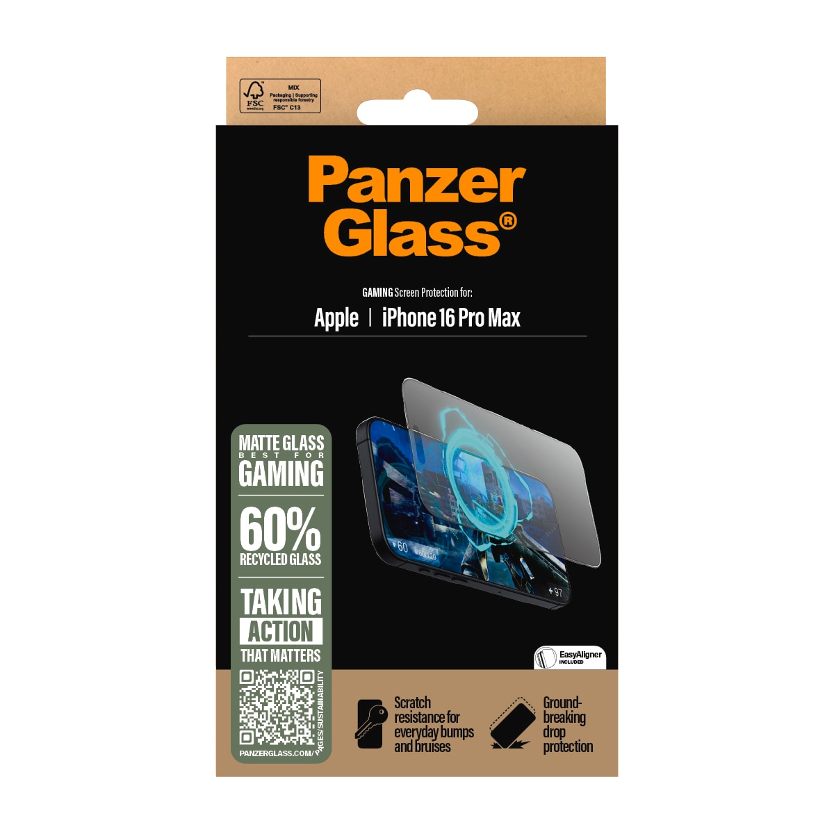 PanzerGlass Displayschutzglas »Gaming Screen Protection«, für Apple iPhone 16 Pro, Displayschutzfolie, Schutzfolie, Bildschirmschutz, kratz- & stoßfest