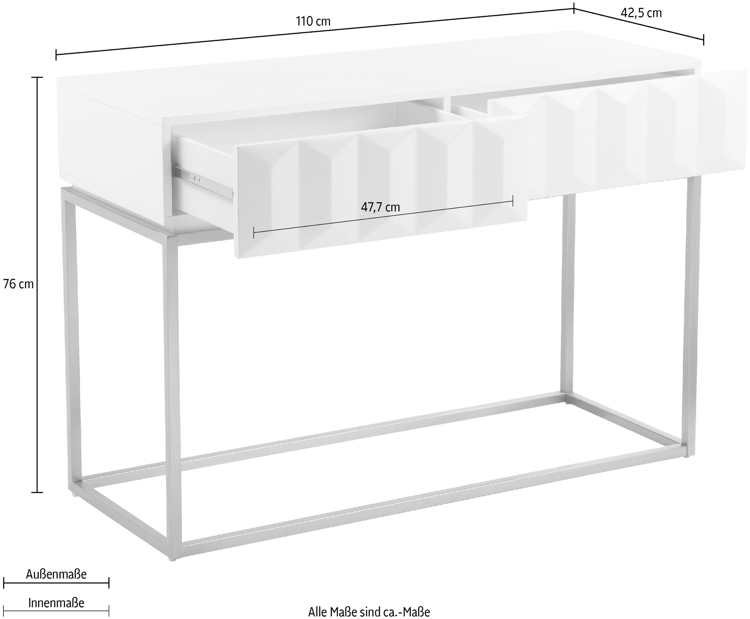 Leonique Konsolentisch »Alais« in 3D-Optik, mit zwei Schubladen und goldfarbenem Gestell