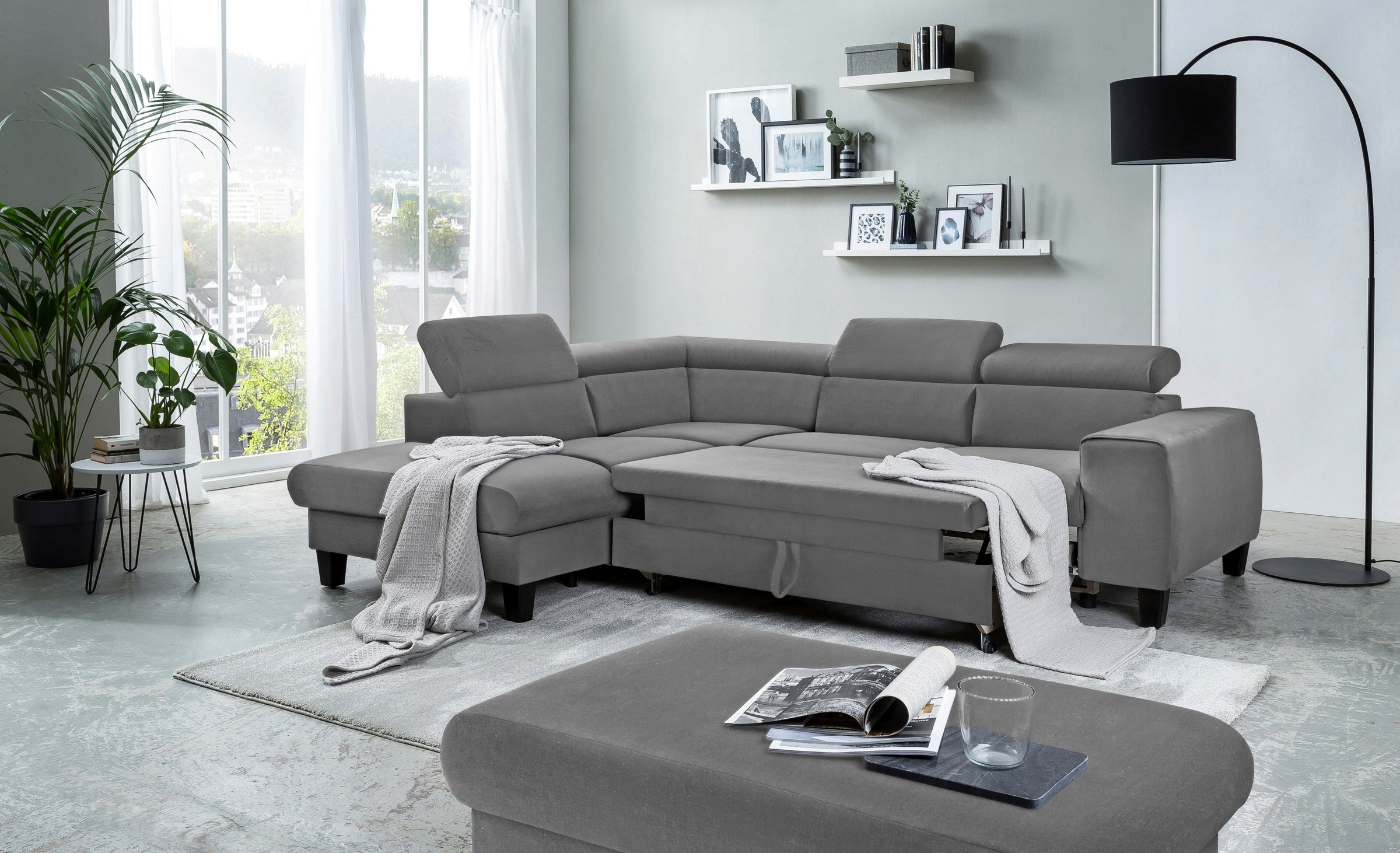 COTTA Polstergarnitur »Morven L-Form«, (Set), Set bestehend aus: Ecksofa mit Kopfteilverstellung & Hocker