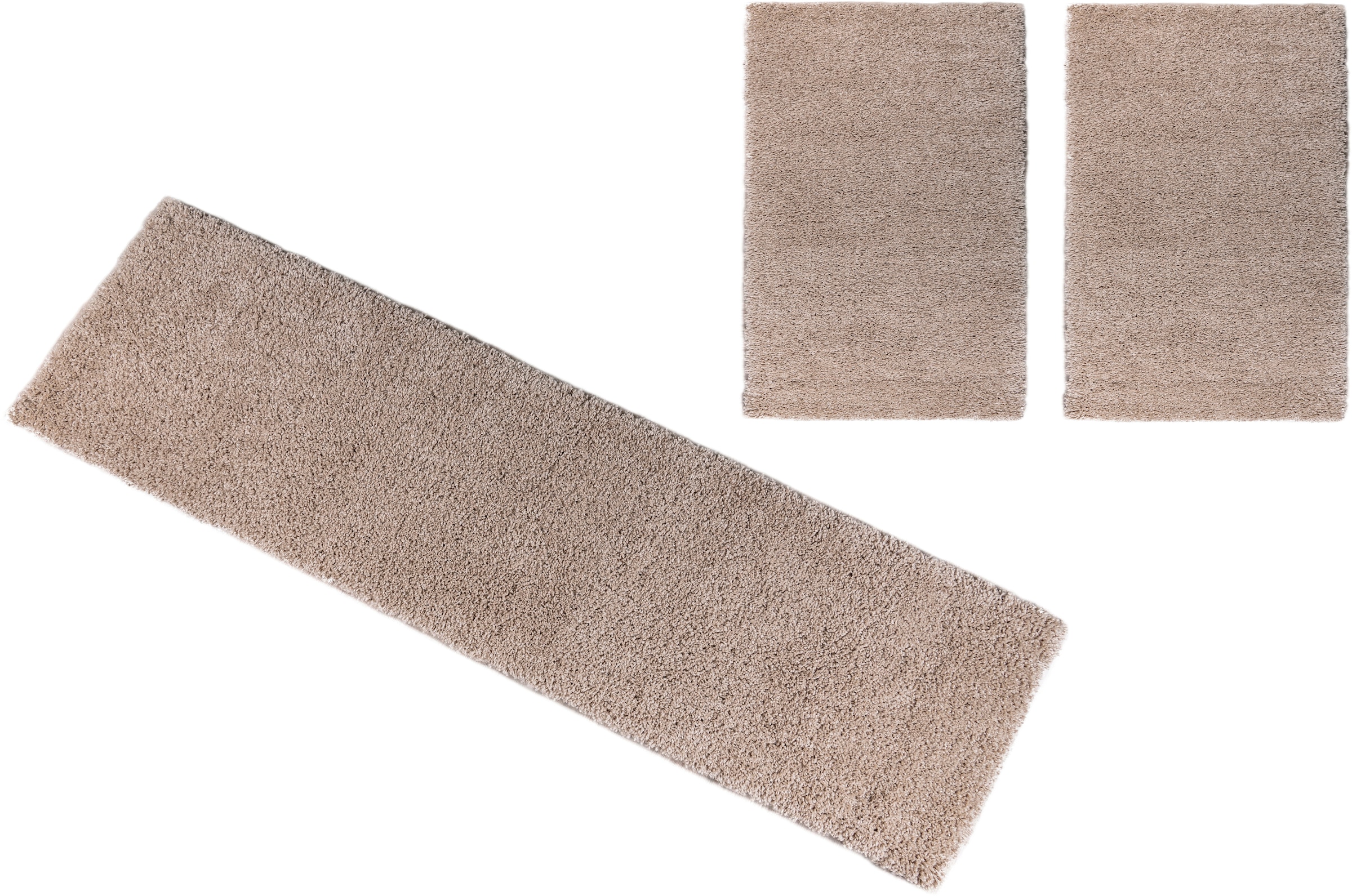 Bruno Banani Bettumrandung "Shaggy Soft" Höhe 30 mm 3 tlg. gewebt, Uni-Farben, besonders weich, Bettvorleger, Läufer-Set