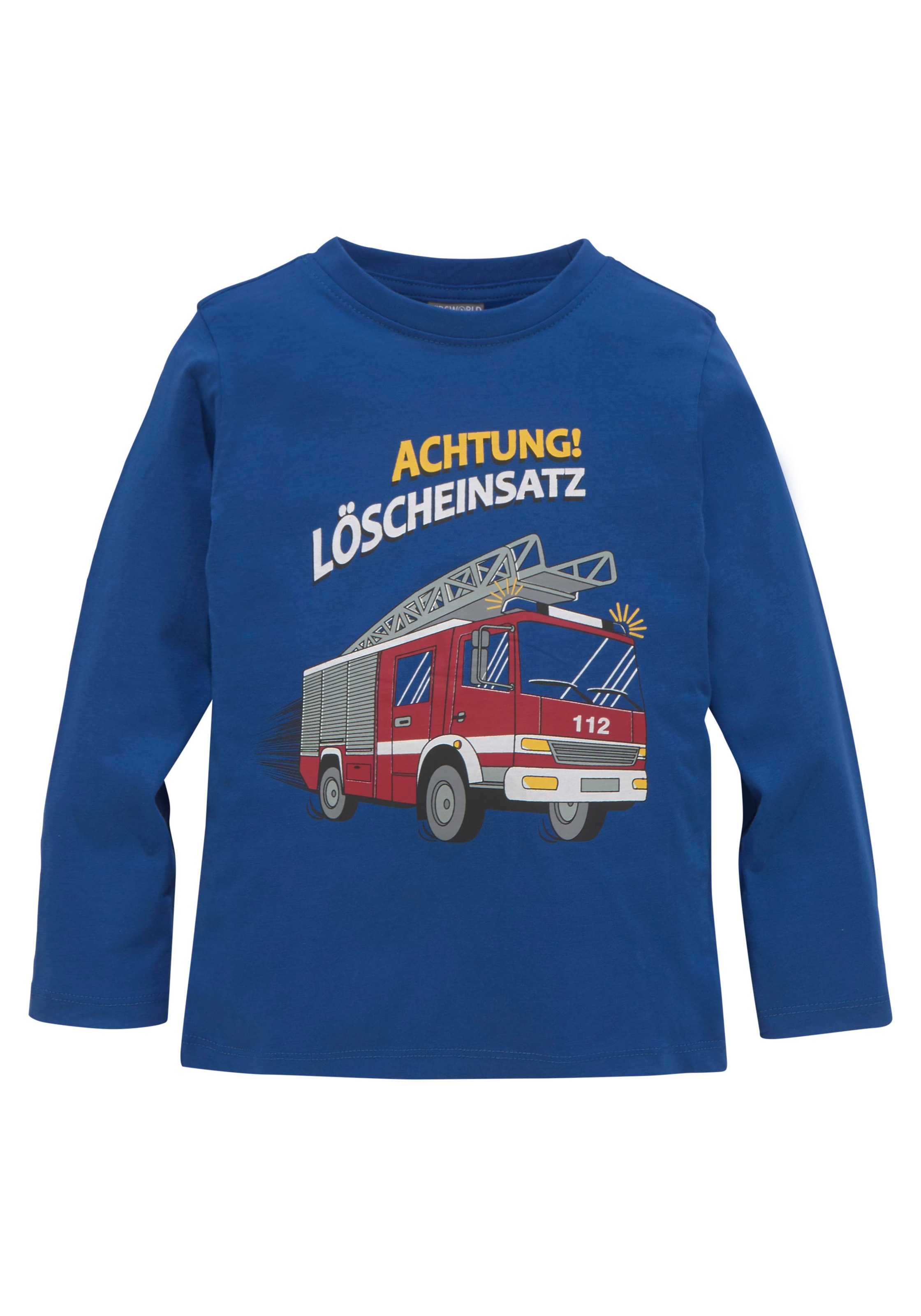 KIDSWORLD Langarmshirt »Mit Feuerwehr-Druck: ACHTUNG LÖSCHEINSATZ«, Langarm, Basic-Passform, bedruckt, Rundhalsausschnitt