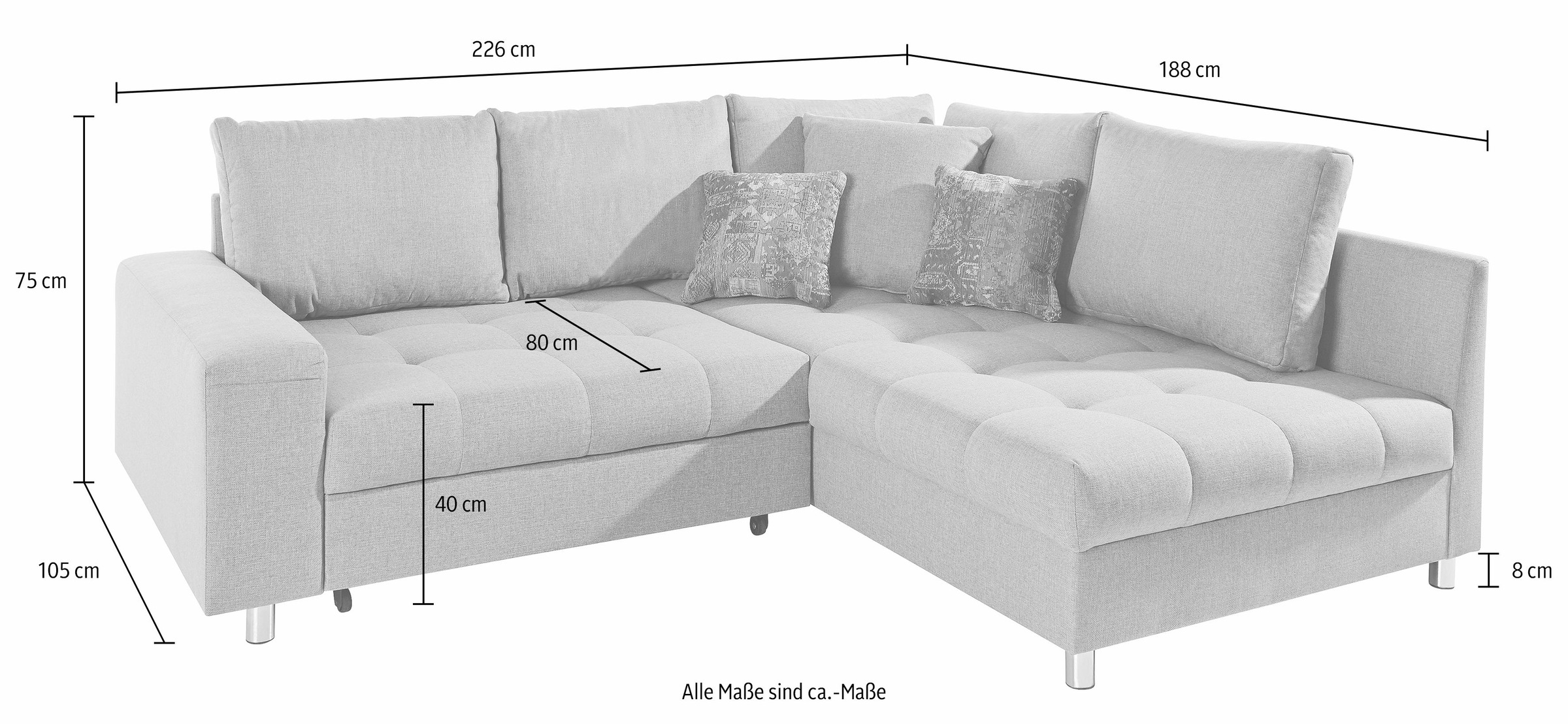 Mr. Couch Ecksofa »Tobi L-Form«, wahlweise mit Kaltschaum (140kg Belastung/Sitz), RGB-LED-Beleuchtung