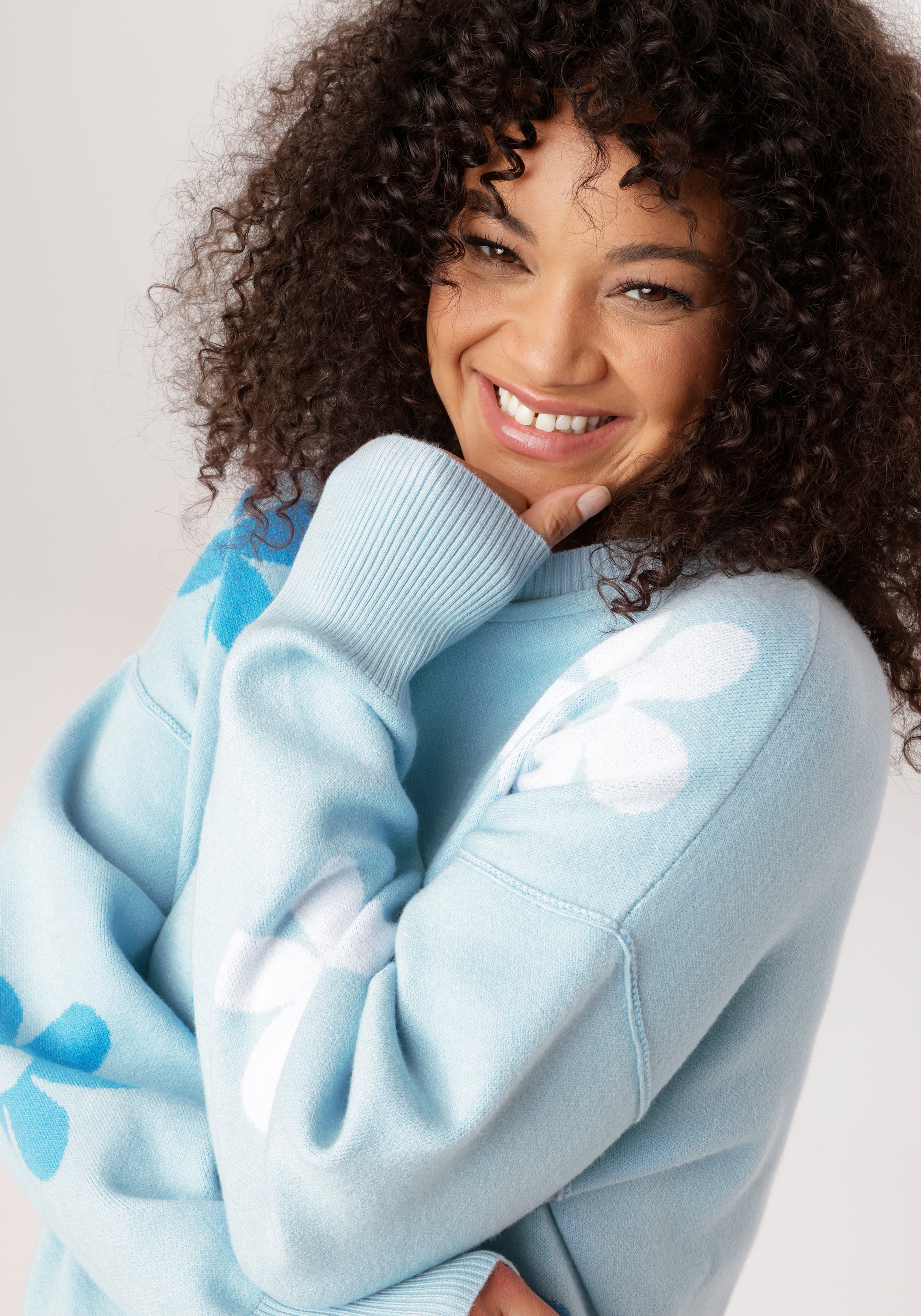Aniston PLUS Strickpullover mit eingestricktem Blumenmuster - NEUE KOLLEKTION