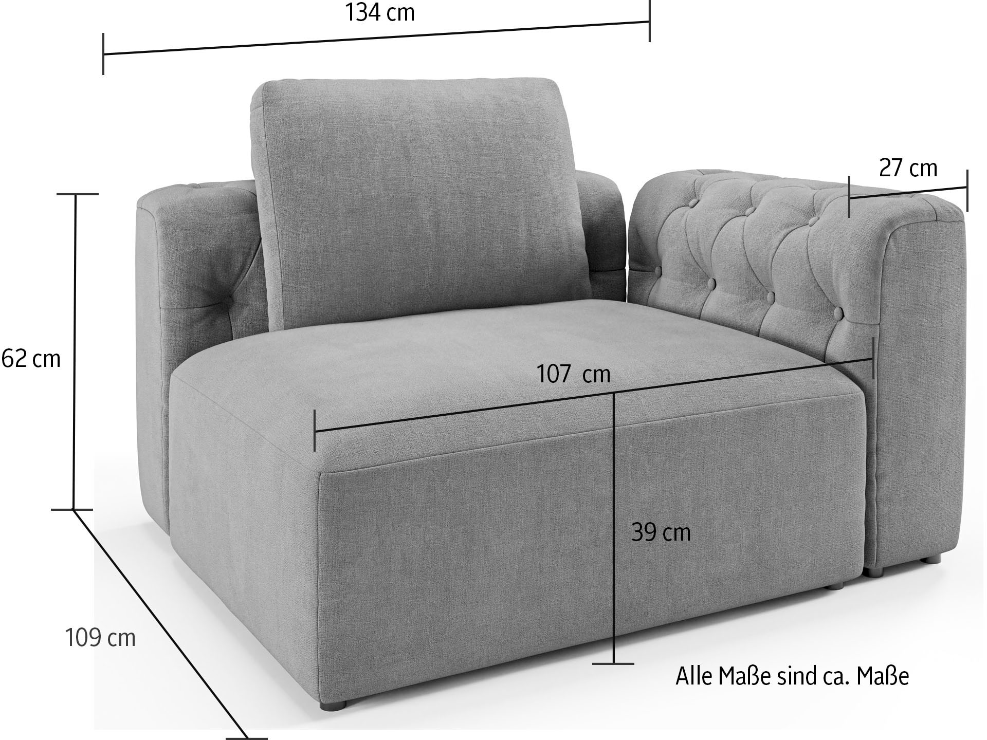 RAUM.ID 1,5-Sitzer »Cushid«, Modul-Eckteil, auch einzeln stellbar, Breite 134 cm