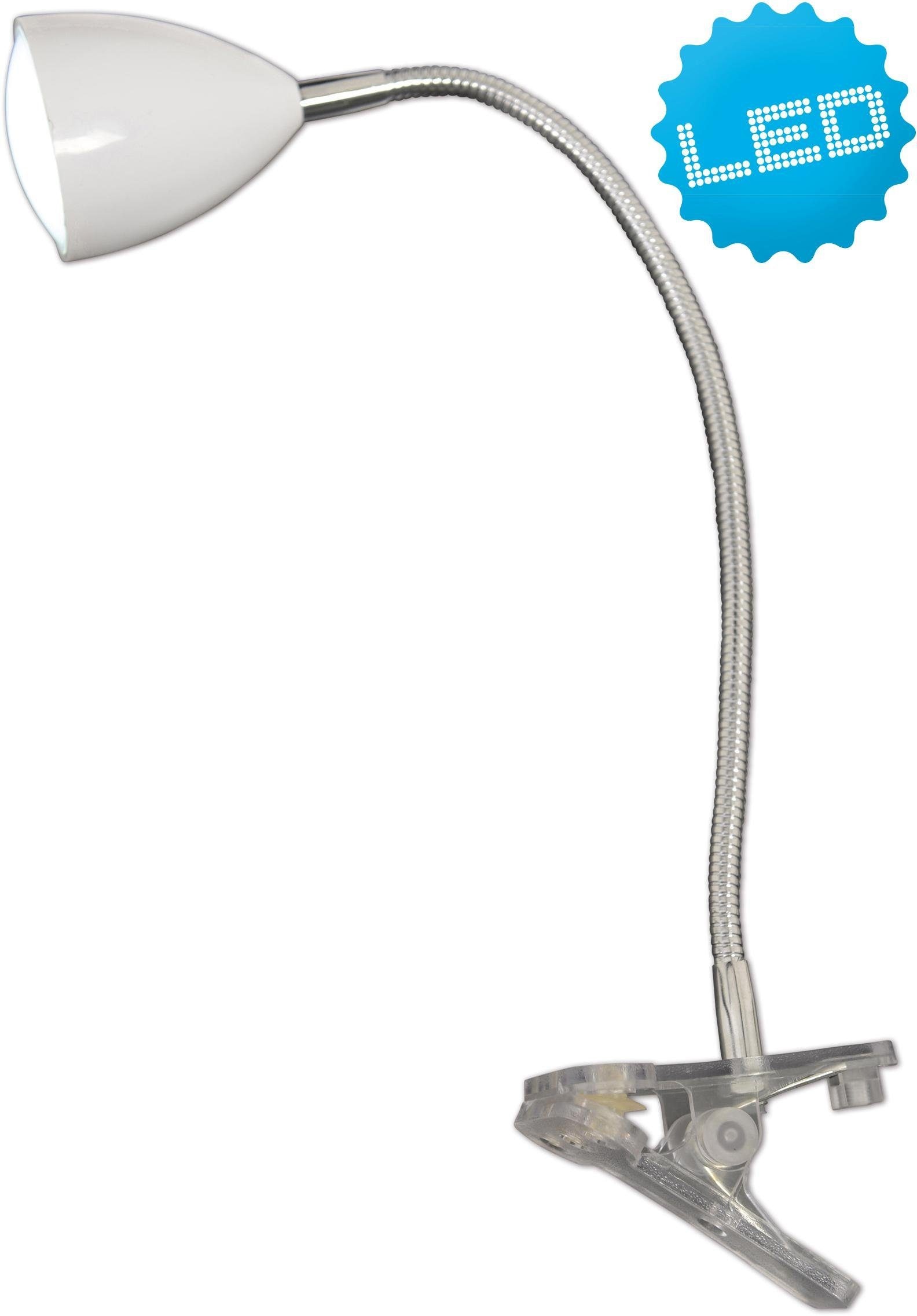 näve LED Klemmtischleuchte mit 3 XXL 1 Material: kaufen Effizienzklasse »Norca«, weiß/chrom online flammig-flammig, An/Aus-Schalter, Garantie G, Metall,Farbe: Jahren 