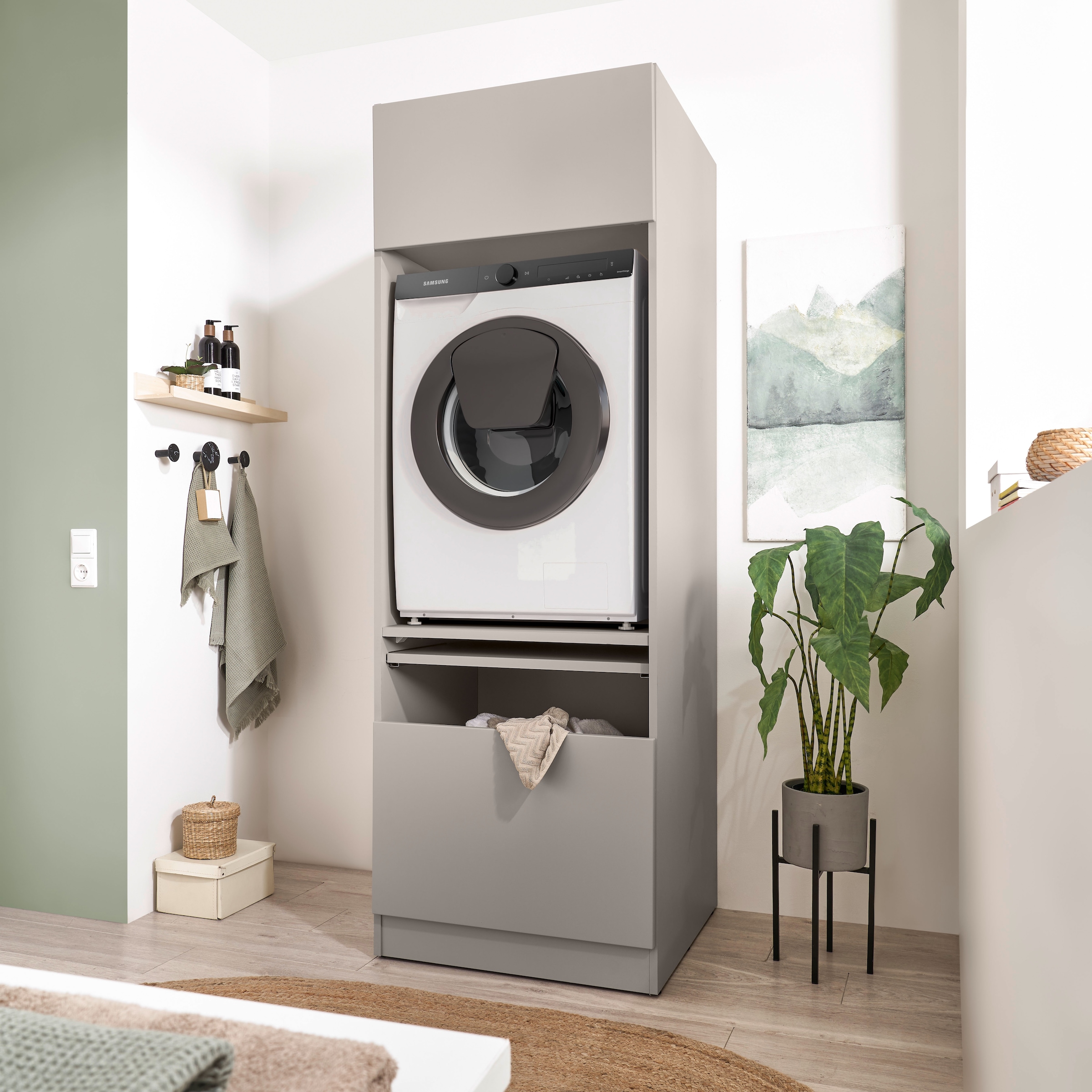 BASIC by Balculina Waschmaschinenumbauschrank »Washhome B/H/T 67x200x68 cm« 1 Stk. tlg. Breite 67cm, Metallschubkasten, Softclose
