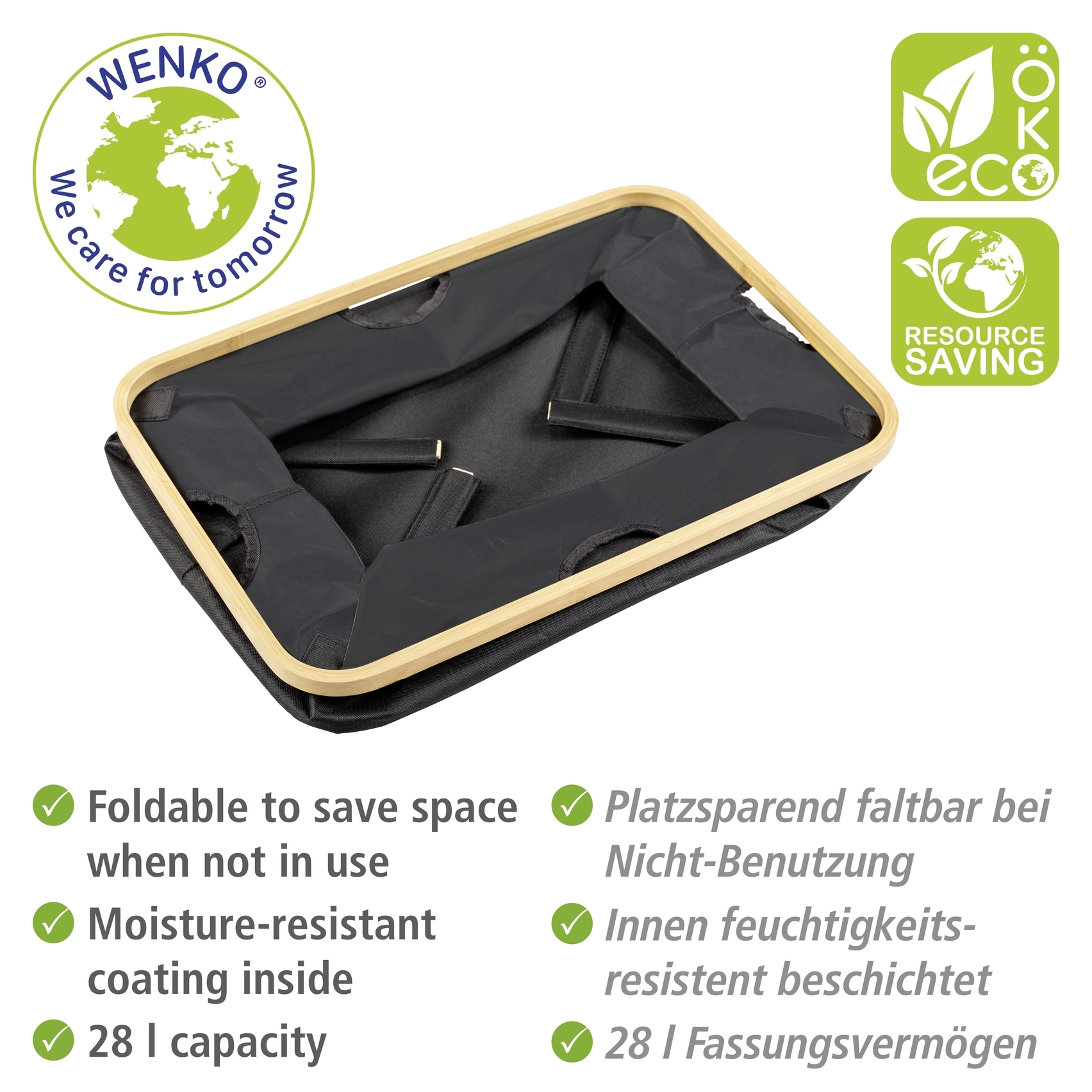 WENKO Wäschekorb »Modell Ecori«, (Set, 2 St.), Aufbewahrungskörbe, recyceltes Polyester mit Bambusrahmen
