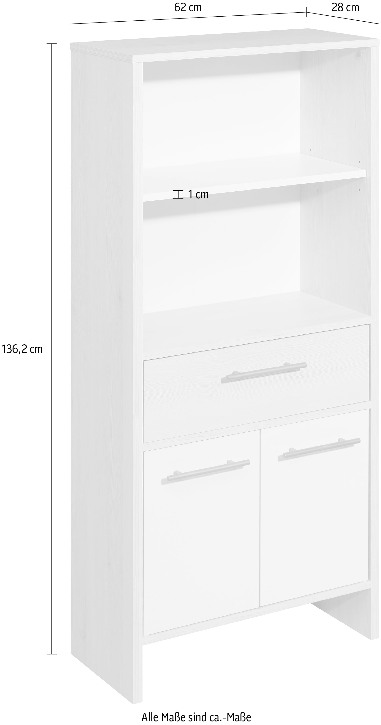 Saphir Midischrank »Quickset 350 Badschrank 62 cm breit, 2 Türen, 1 Schublade, 2 Fächer« 1 Stk. tlg. Badezimmer-Midischrank Pinie Ida hell, Griffe alufarbig