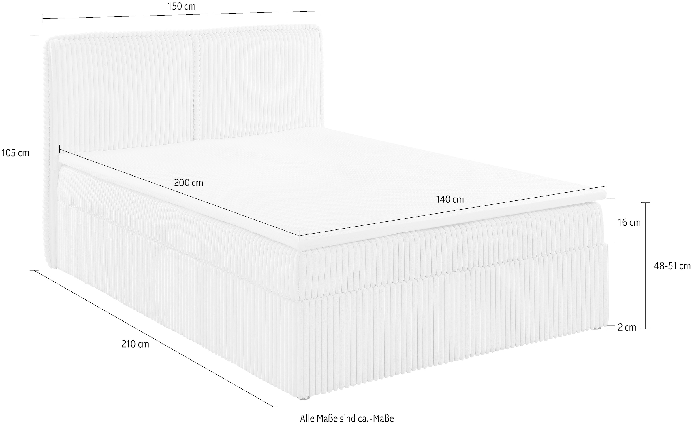 OTTO home Polsterbett »TIFFANY, Boxbett mit Bettkasten, inkl. Taschenfederkernmatratze (H3)« mit Kaltschaumtopper, Breitcord-Bezug, 140x200 & 180x200 cm