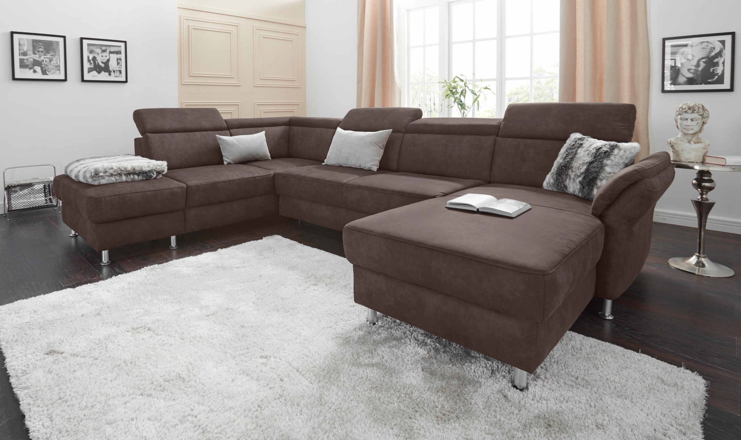 sit&more Wohnlandschaft »Avignon U-Form«, wahlweise mit Bettfunktion und Stauraum, inklusive Kopfteilverstellung