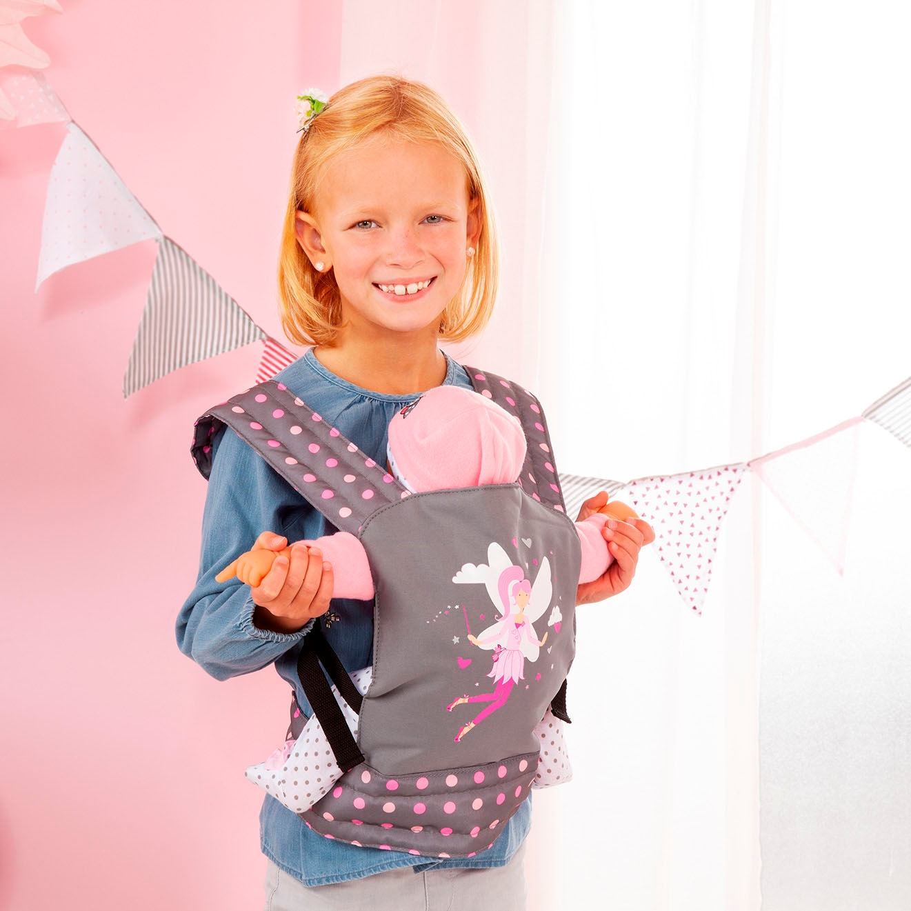 Bayer Puppen Trage »grau/rosa Schmetterling«
