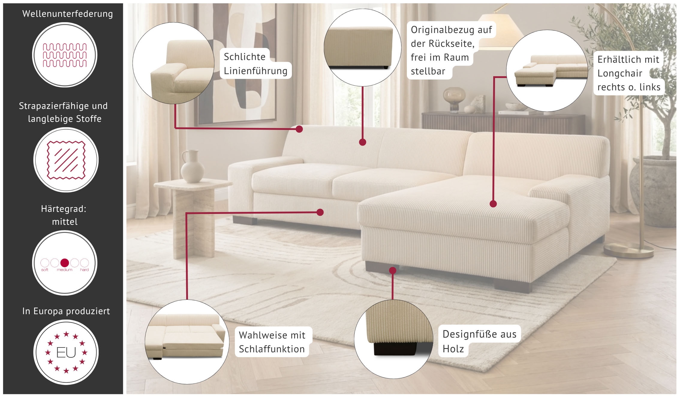 OTTO home Ecksofa »Faxxe 268 x 153 cm, auch mit Schlaffunktion« aus pflegeleichtem, weichem Bezugsstoff, L-Form