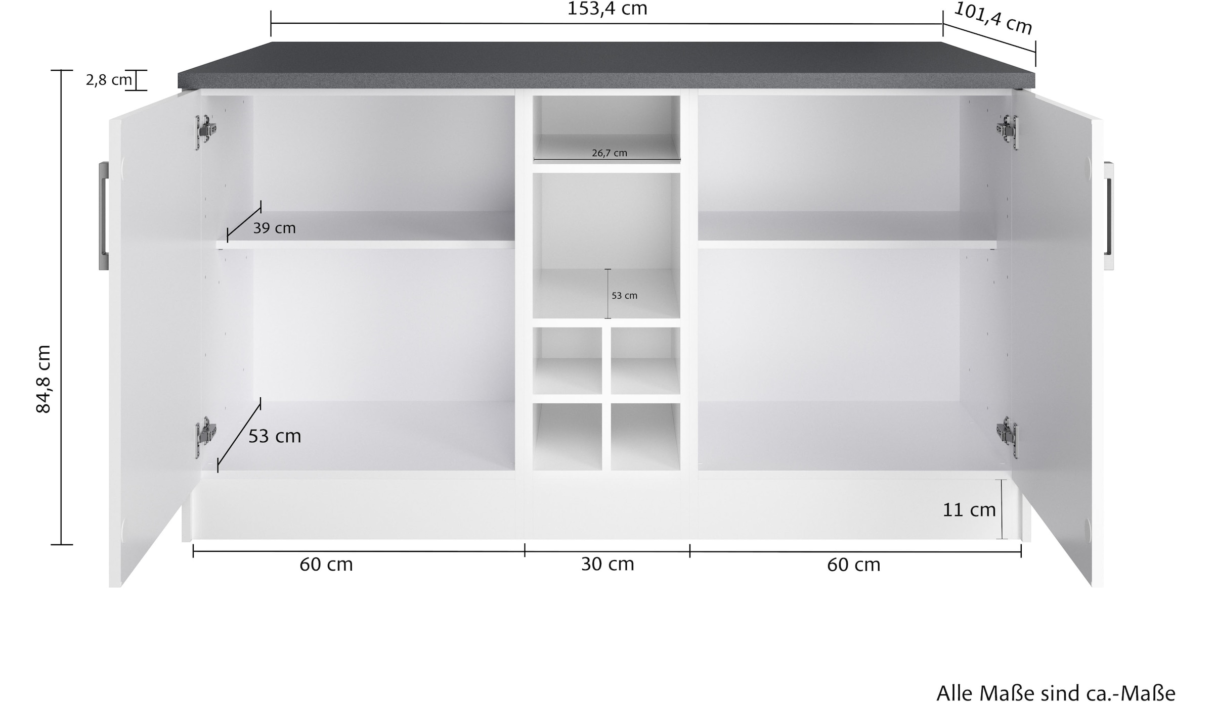 KOCHSTATION Kücheninsel »KS-Toronto«, Breite 153 cm, MDF-Fronten, Flaschenregal