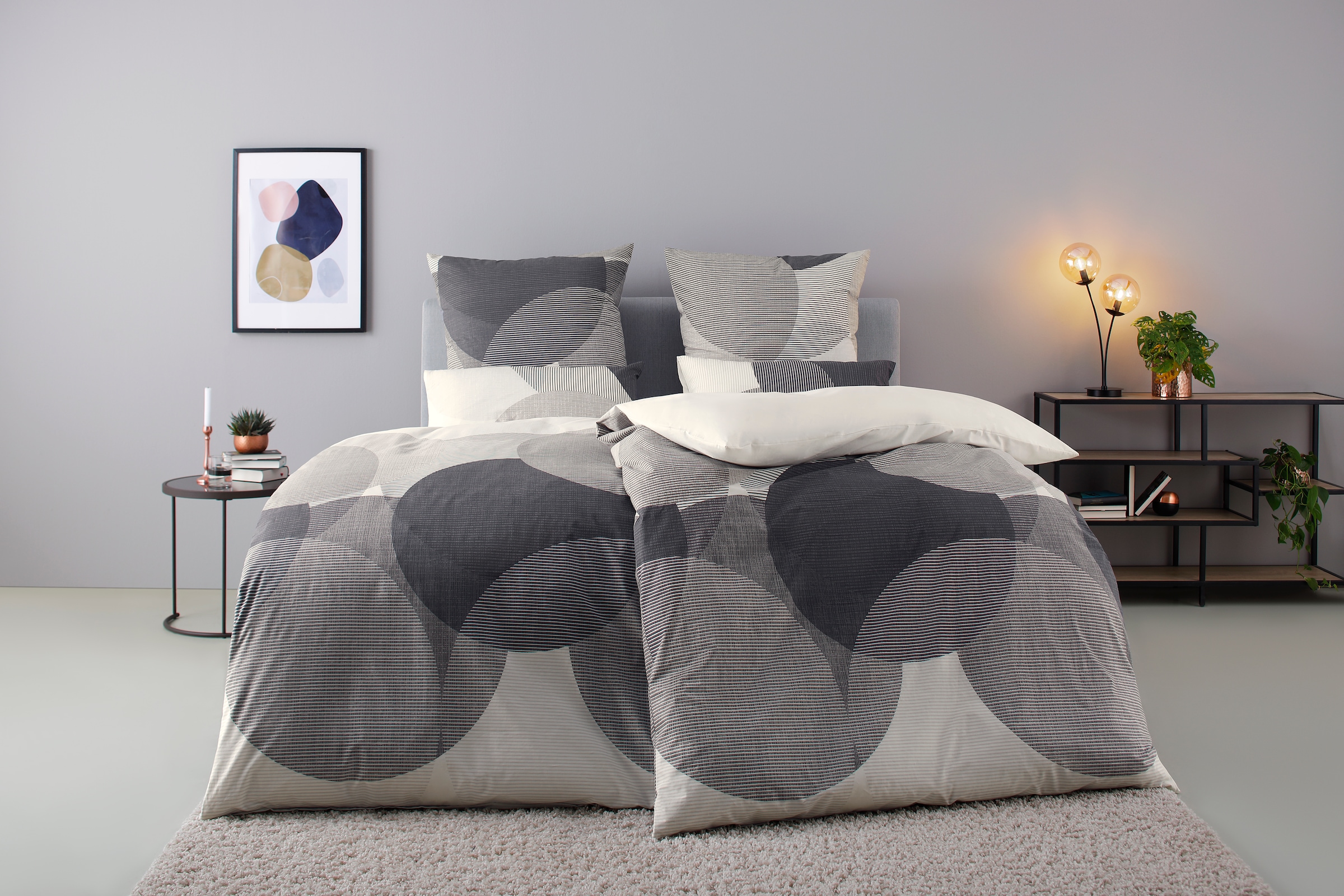 BIERBAUM Bettwäsche »Carla in Gr. 135x200 oder 155x220 cm«, (2 tlg.), Bettwäsche aus Baumwolle, geometrische Bettwäsche mit Reißverschluss