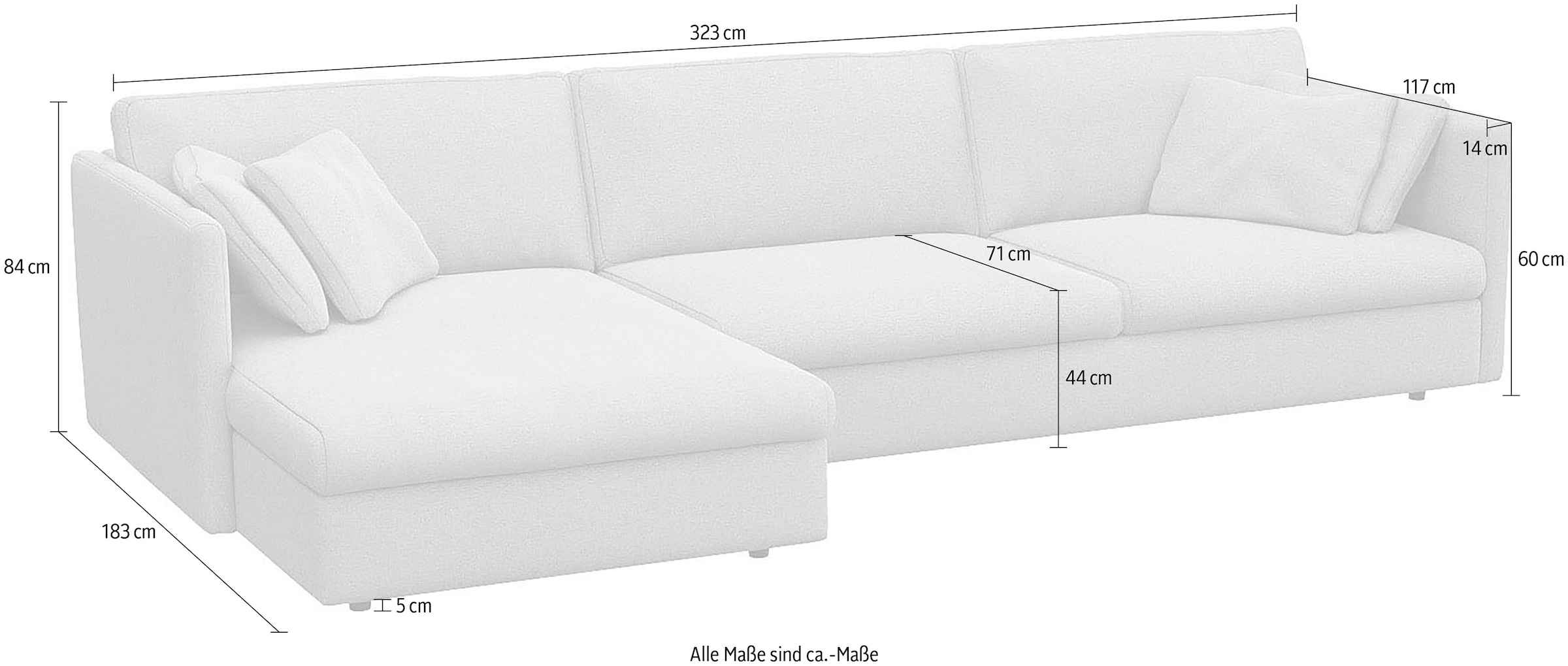 FLEXLUX Ecksofa »Lovane«, Weich & anschmiegsam, große Sitztiefe auf Kaltschaum, Dekokissen inkl.