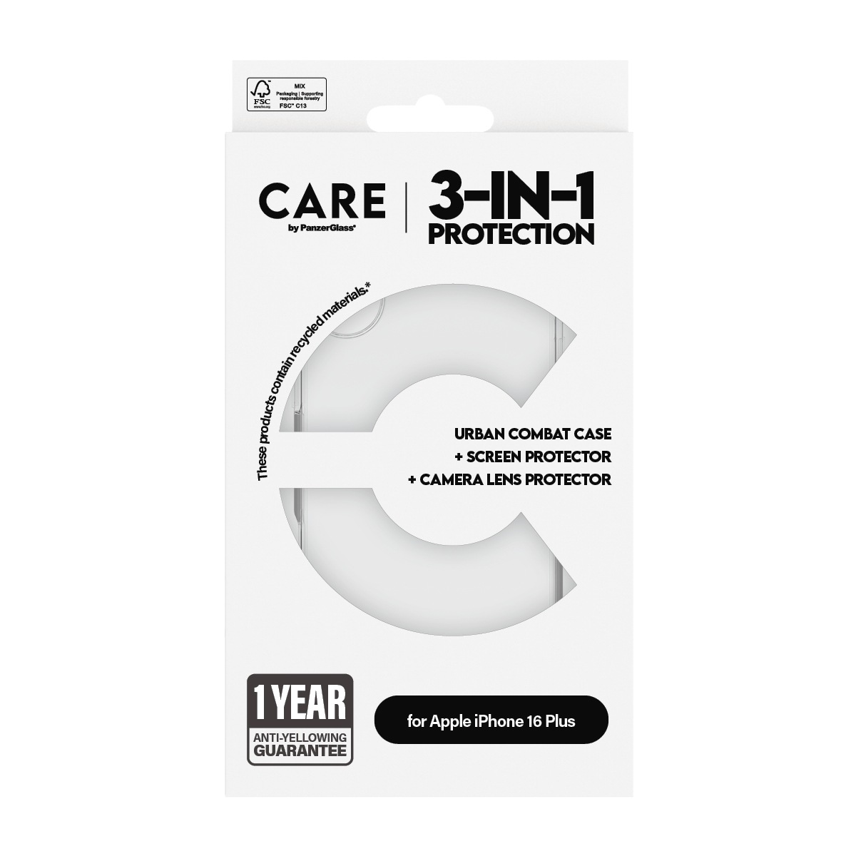 CARE by PanzerGlass Displayschutzglas »3-in-1 Protection, Glass, Case, Lenscover«, für Apple iPhone 16 Plus, Displayschutzfolie, Schutzfolie, Bildschirmschutz, kratz- & stoßfest