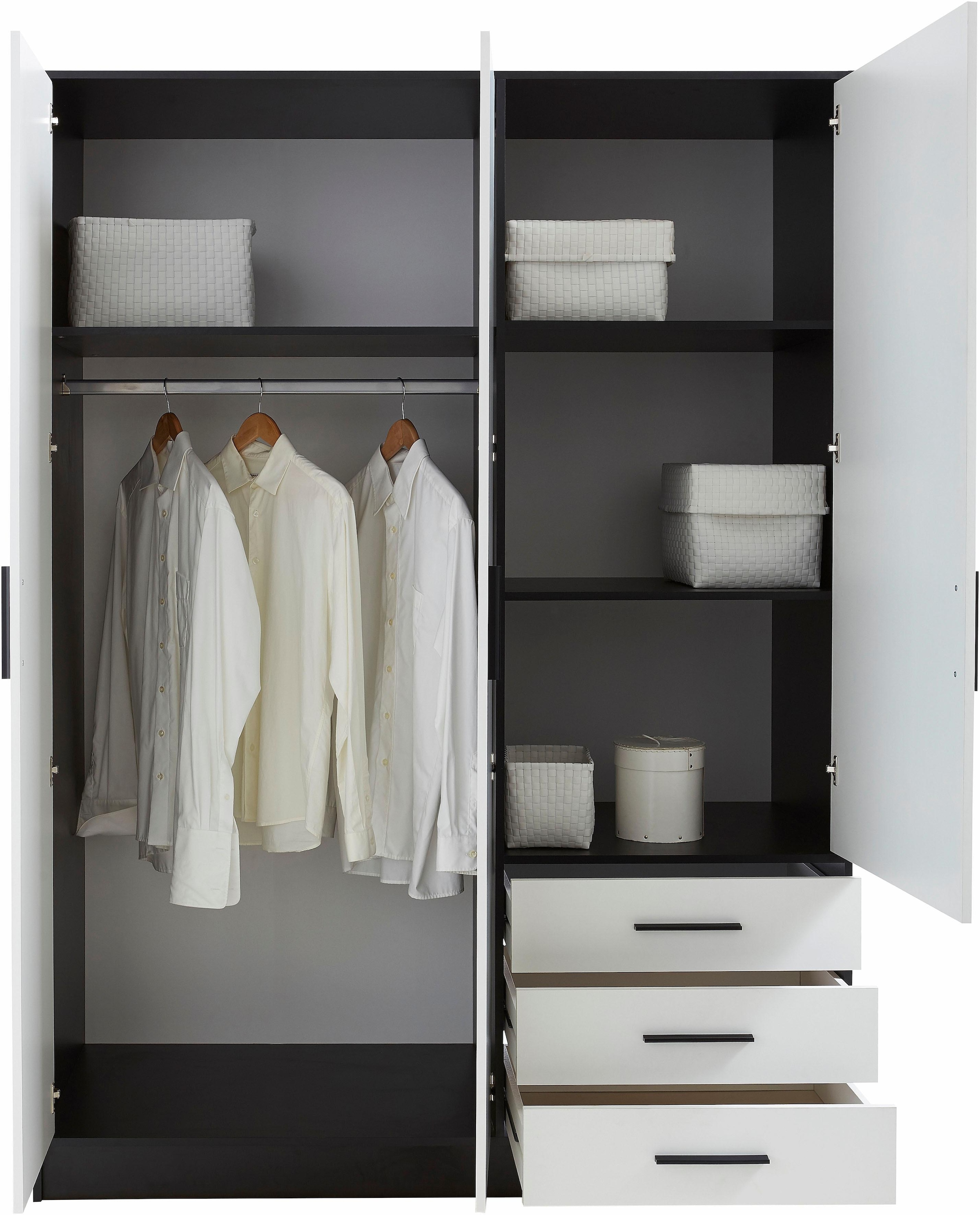 FORTE Kleiderschrank »Jupiter, Made in Europe, mit Schubladen«, (Maße (T/H): 60/200 cm), Stauraum, 2 Breiten, 4 Farben, Schubladen, variable Einlegeböden